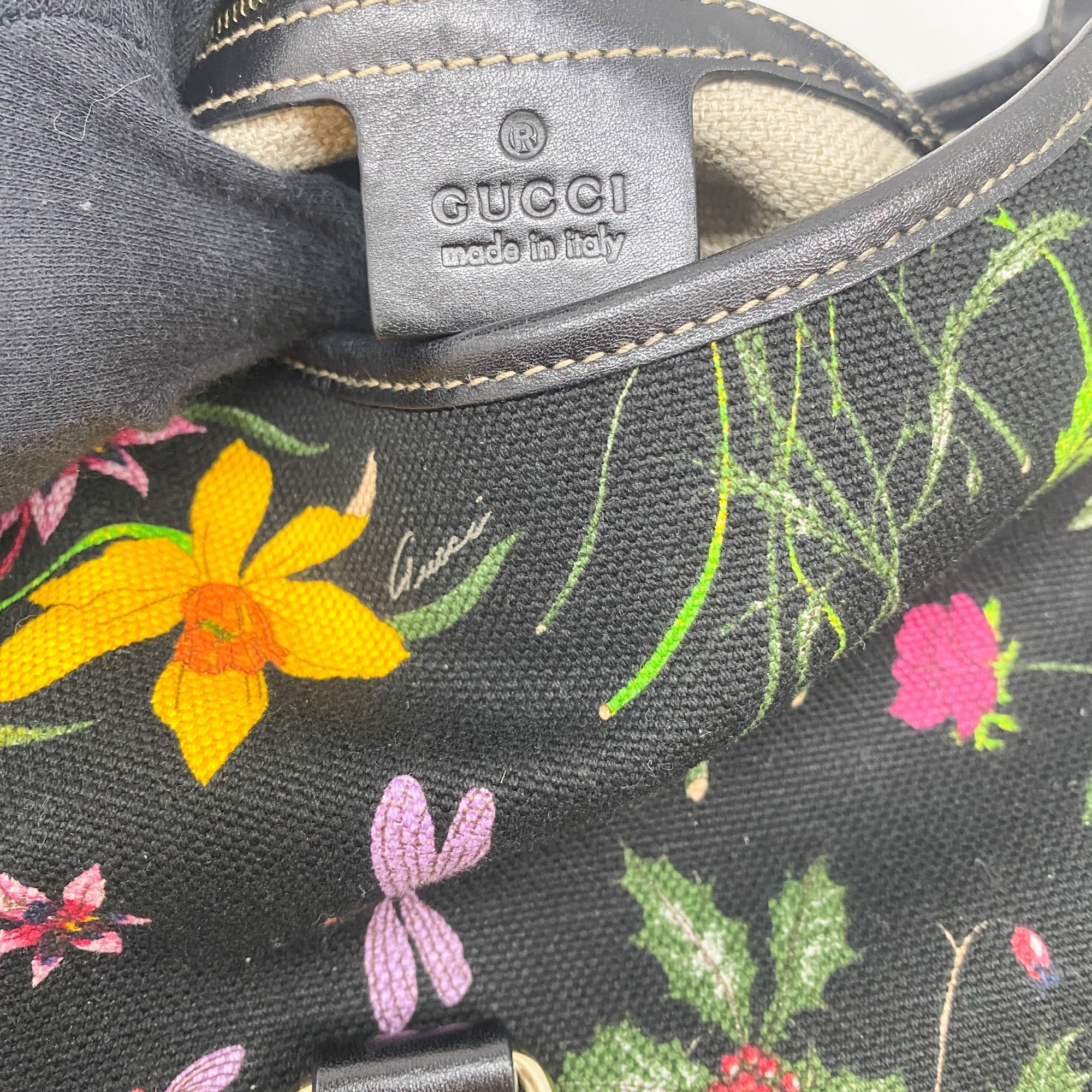 Jacki Floral Black Canvas Shoulder Bag