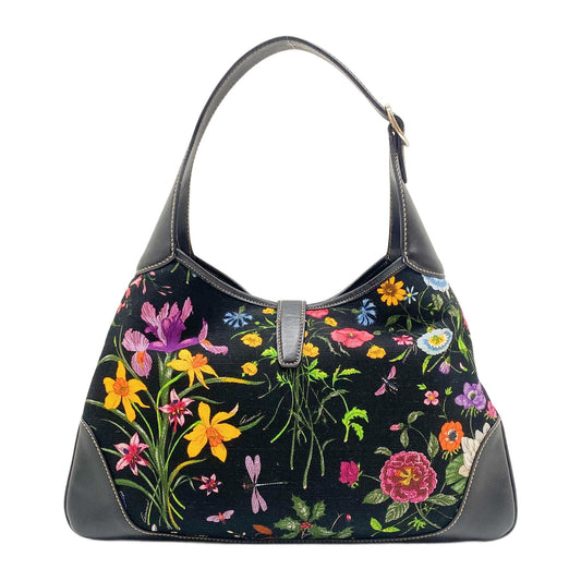 Jacki Floral Black Canvas Shoulder Bag