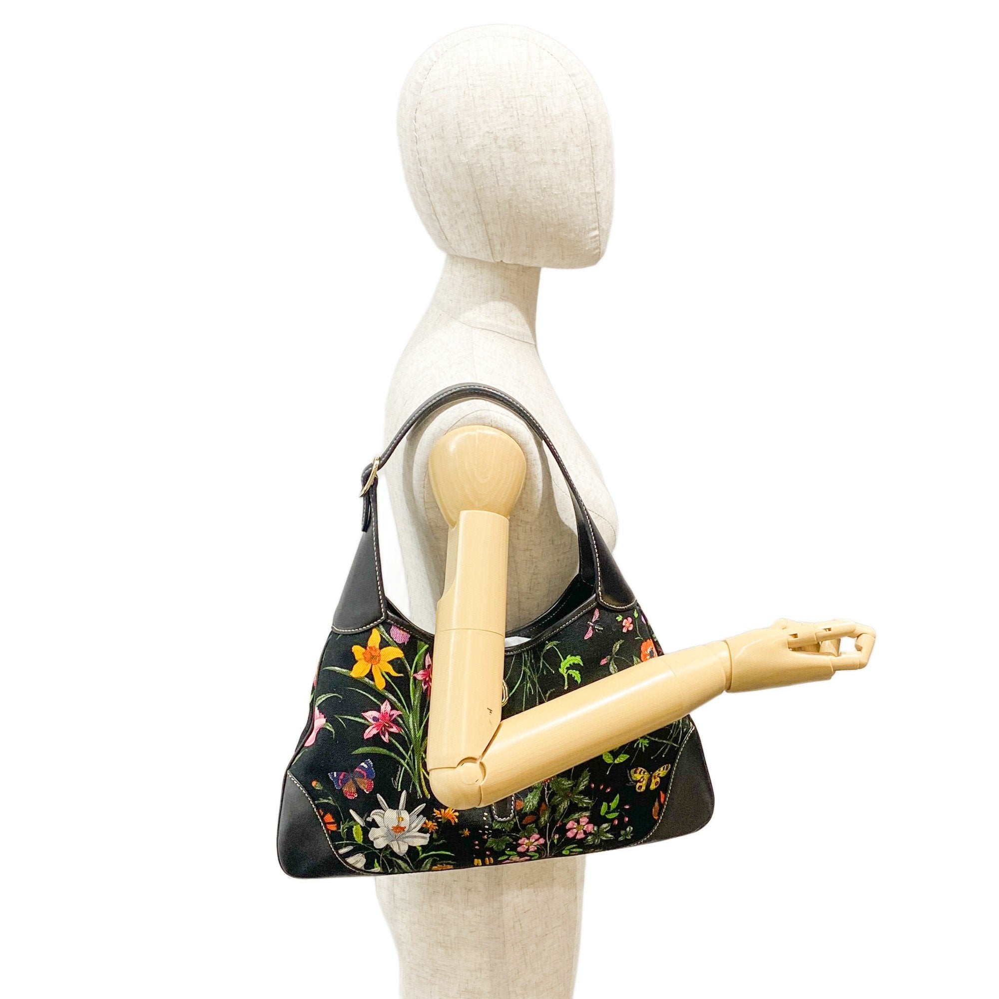 Jacki Floral Black Canvas Shoulder Bag