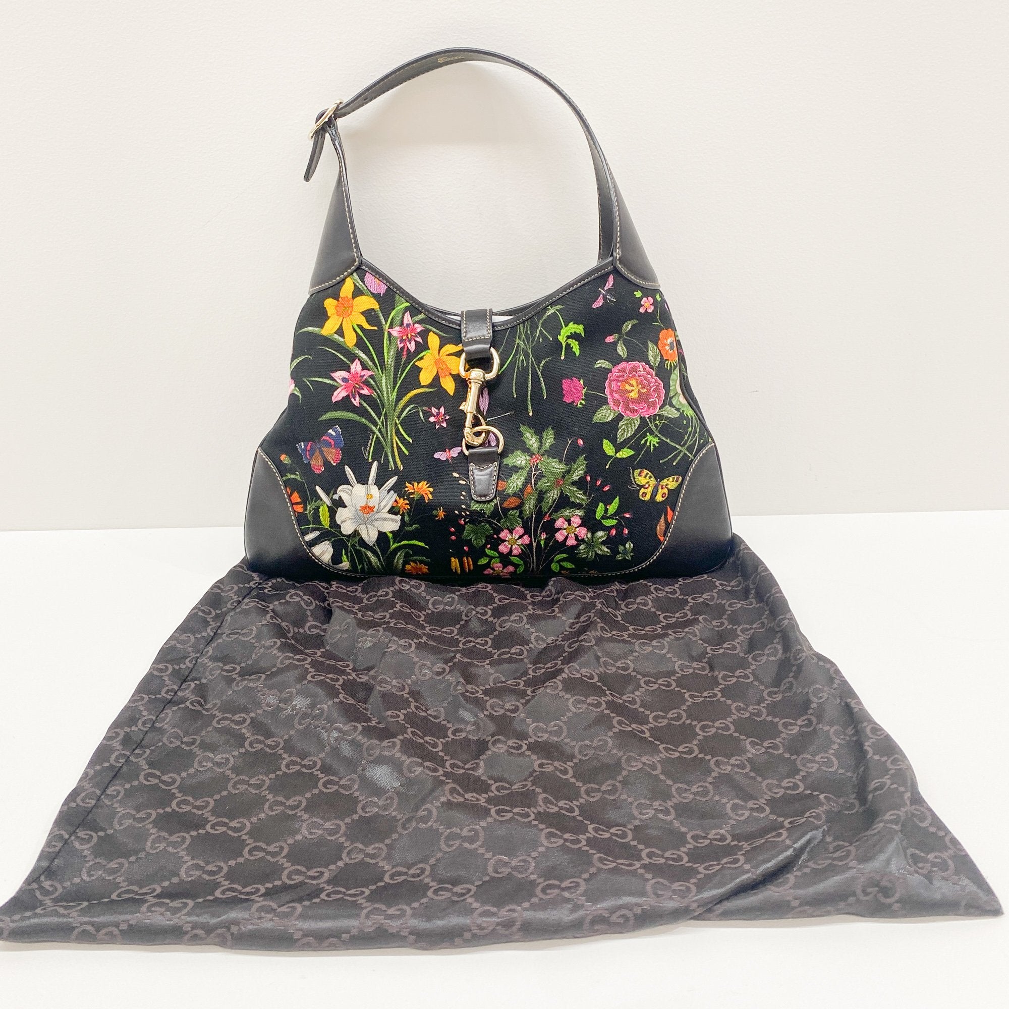 Jacki Floral Black Canvas Shoulder Bag