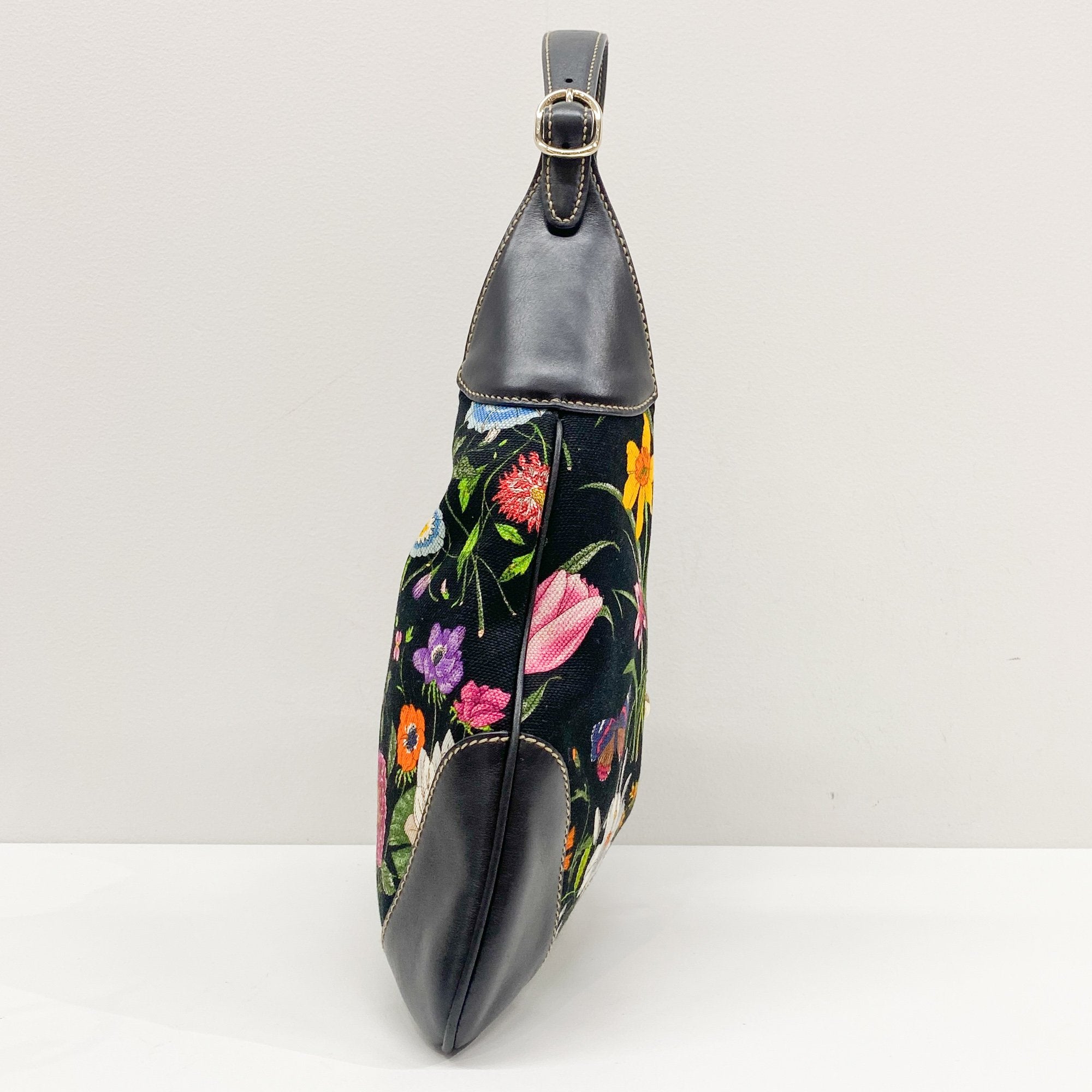 Jacki Floral Black Canvas Shoulder Bag