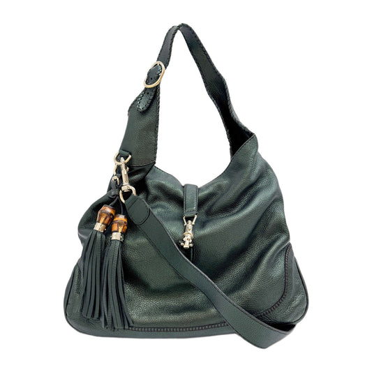 Jackie Deep Green Metallic Leather Shoulder Bag