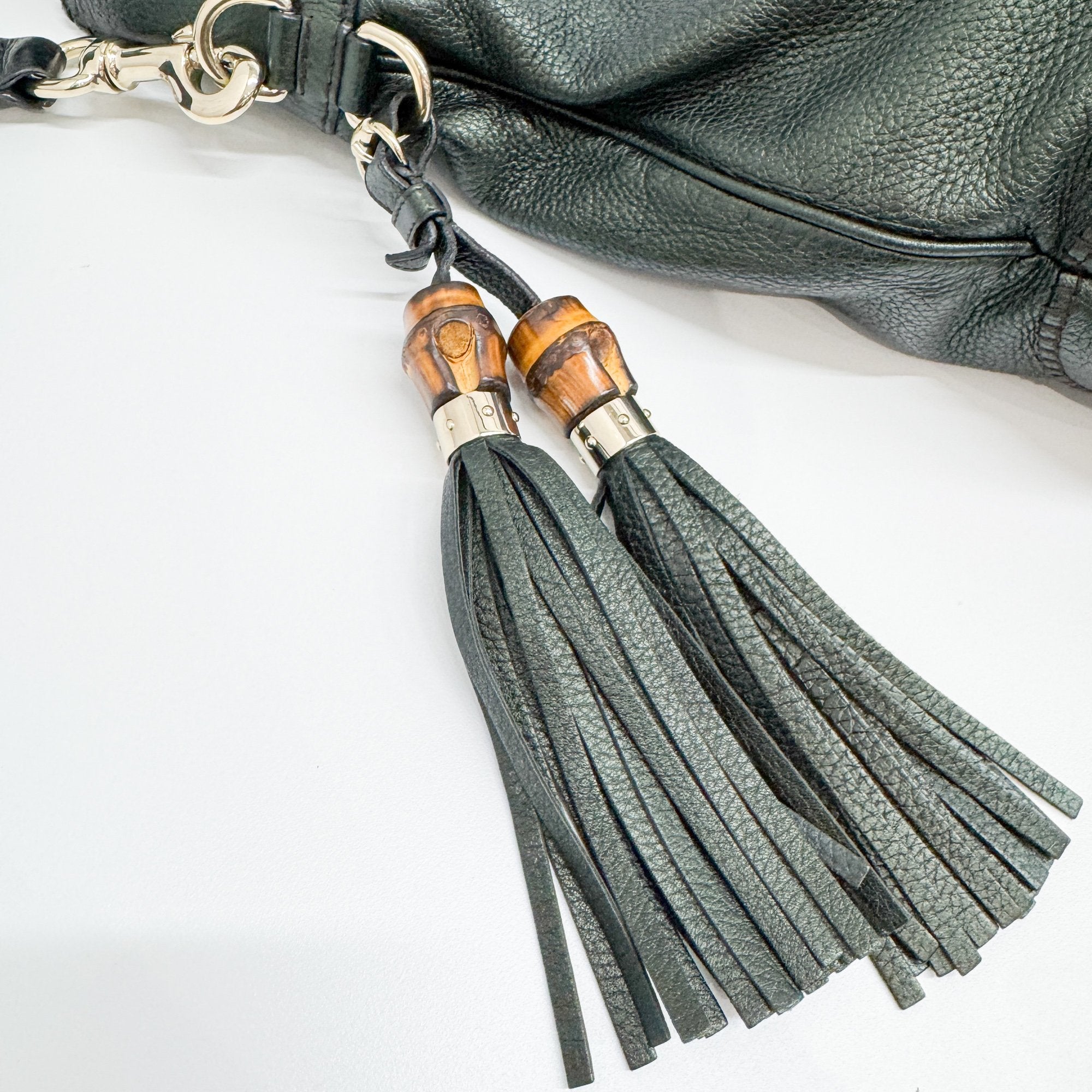 Jackie Deep Green Metallic Leather Shoulder Bag