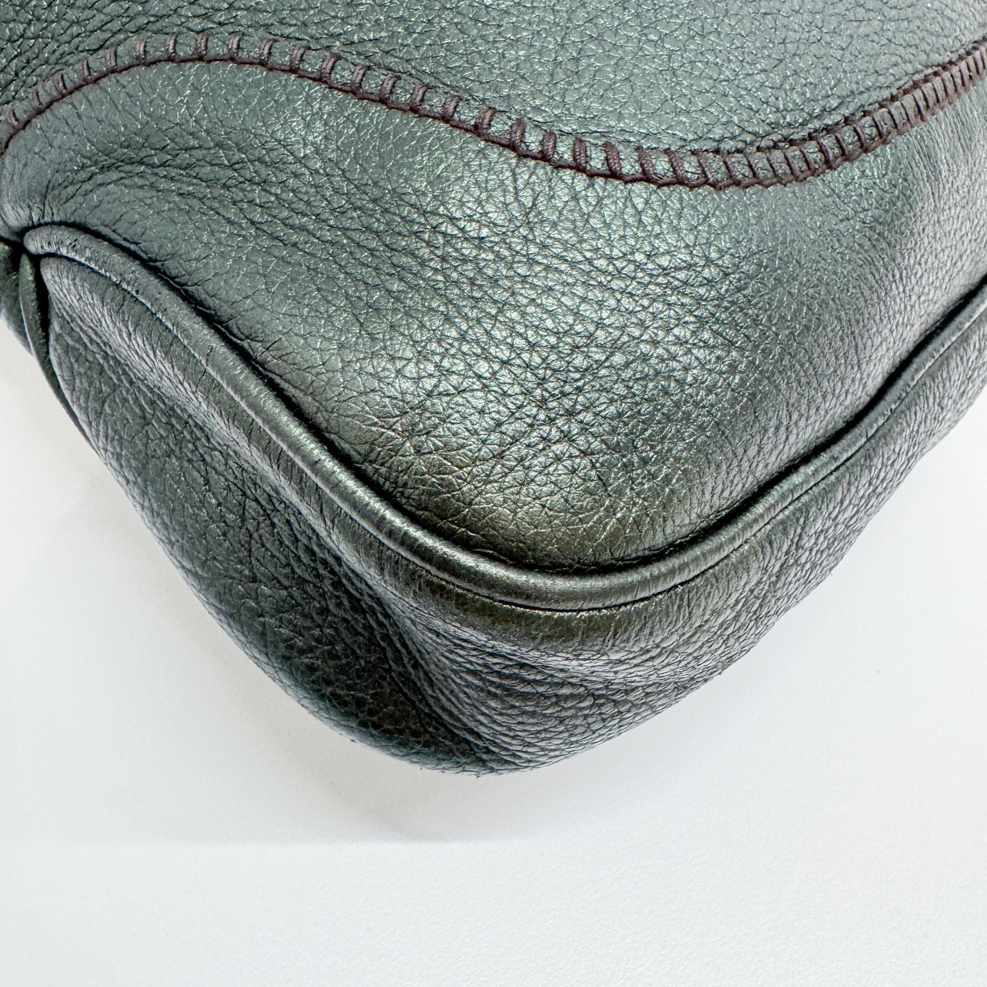 Jackie Deep Green Metallic Leather Shoulder Bag