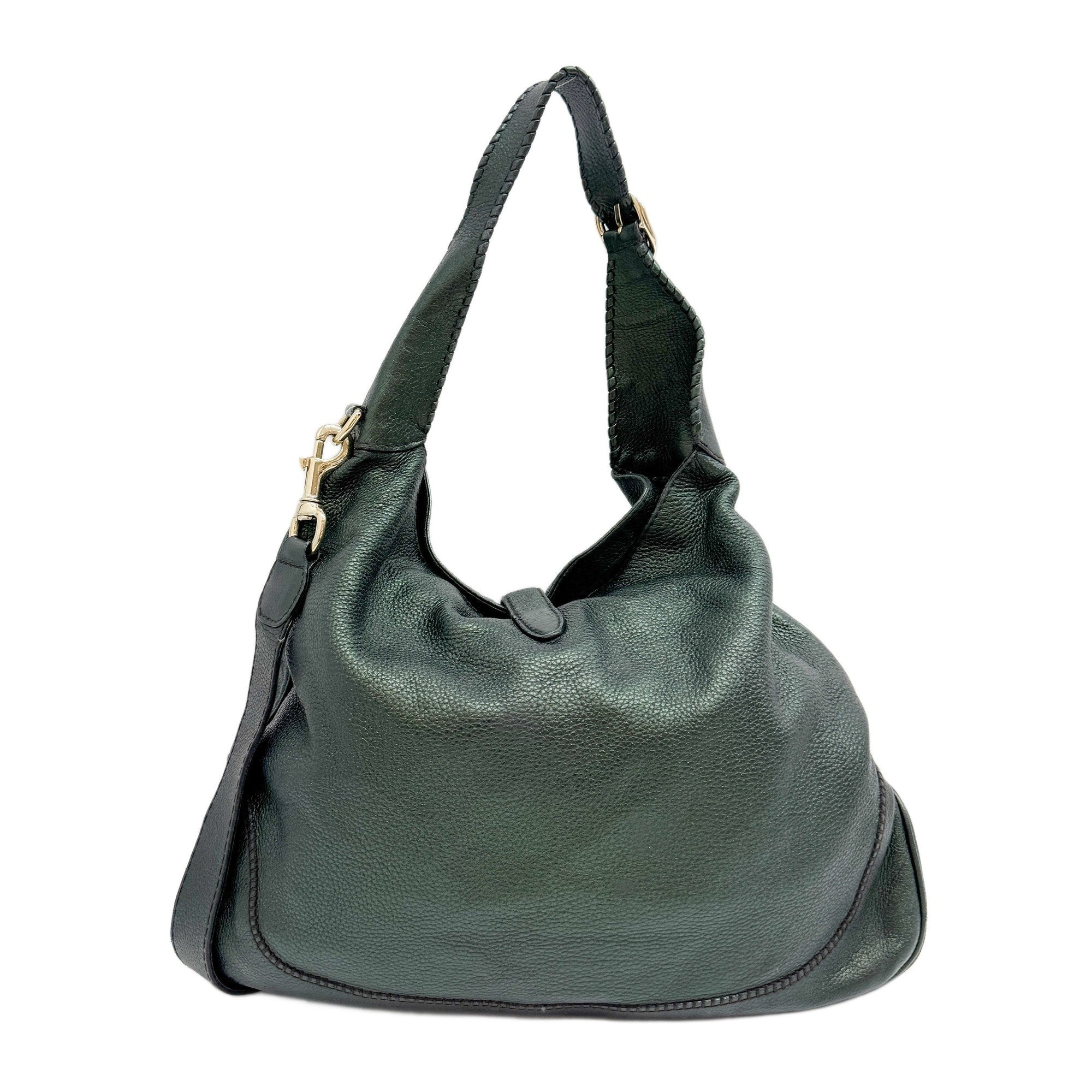 Jackie Deep Green Metallic Leather Shoulder Bag