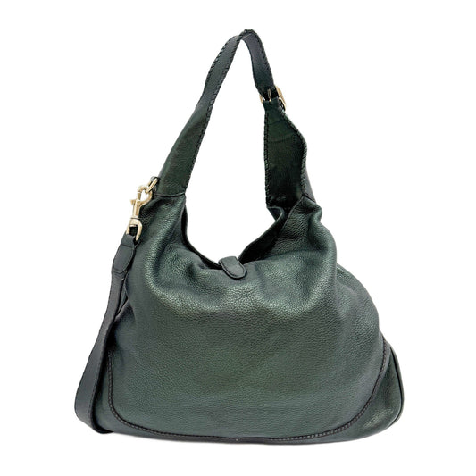 Jackie Deep Green Metallic Leather Shoulder Bag