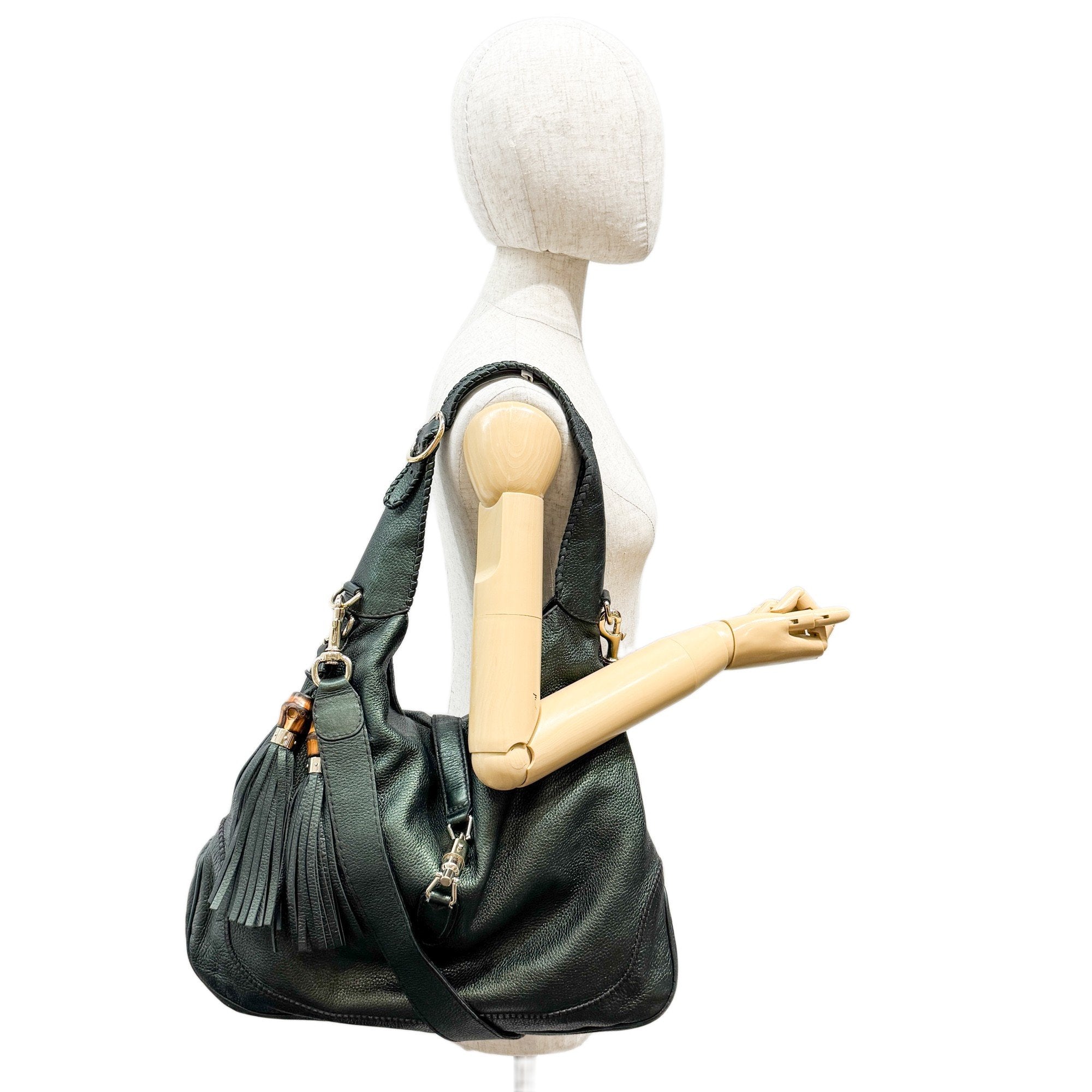 Jackie Deep Green Metallic Leather Shoulder Bag