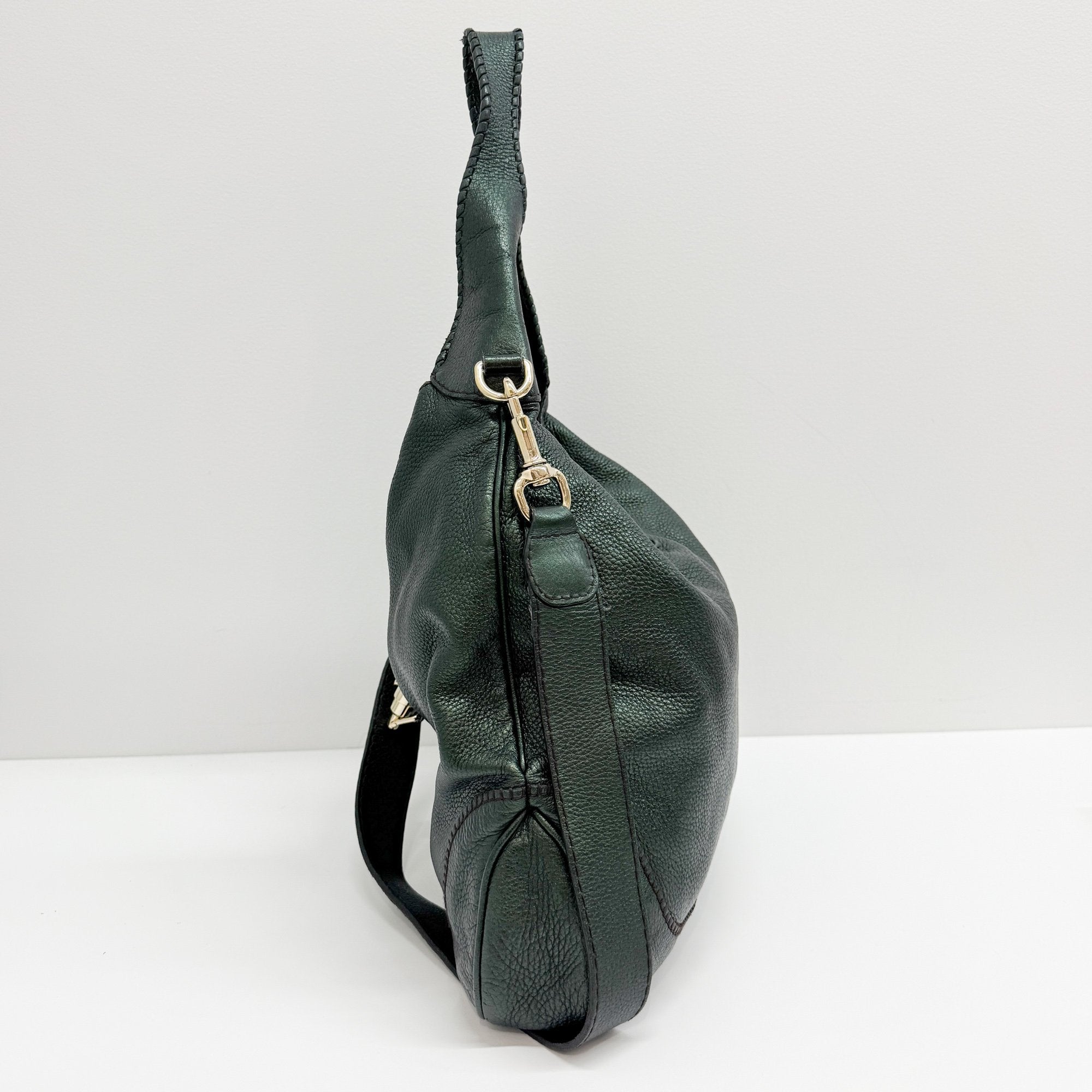 Jackie Deep Green Metallic Leather Shoulder Bag