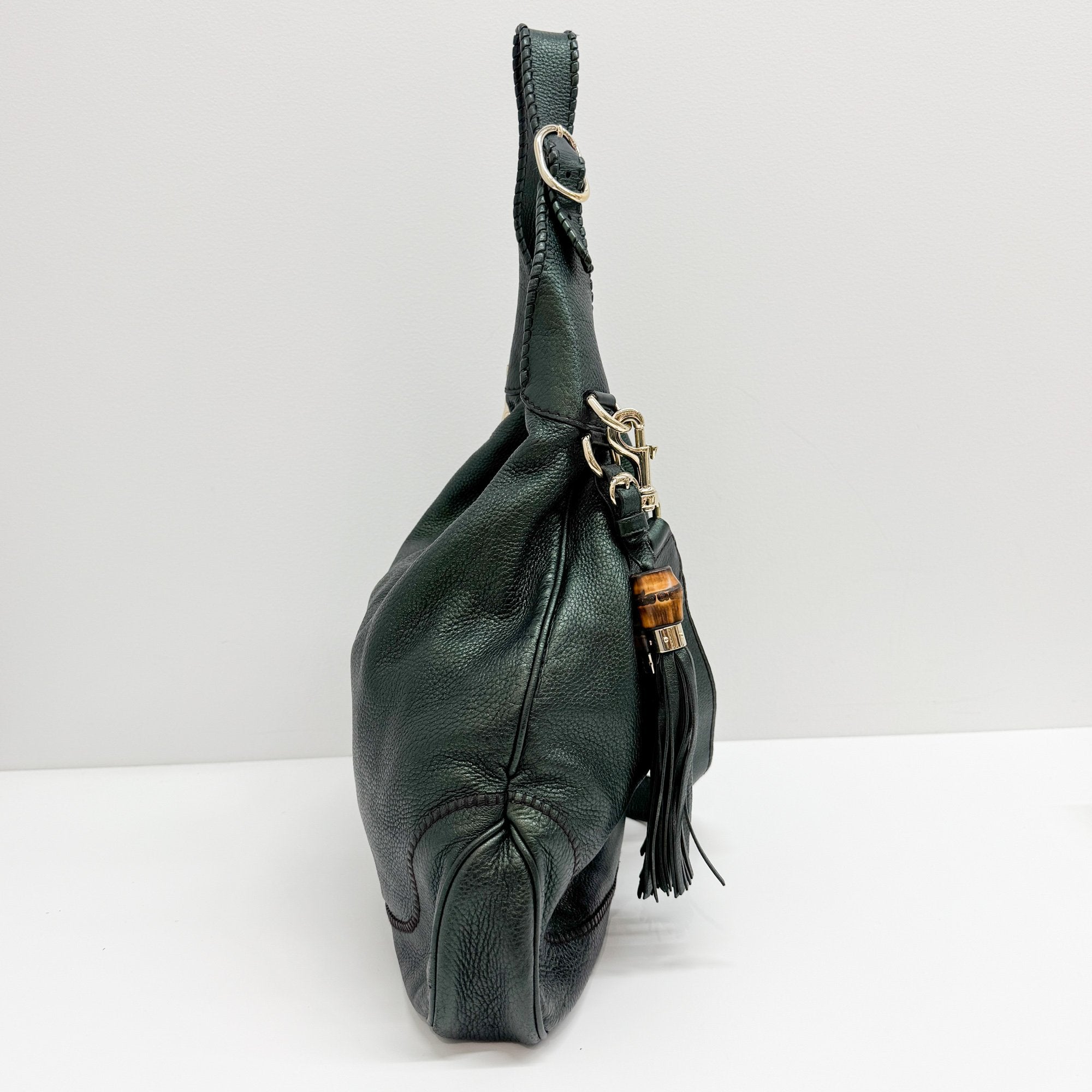 Jackie Deep Green Metallic Leather Shoulder Bag