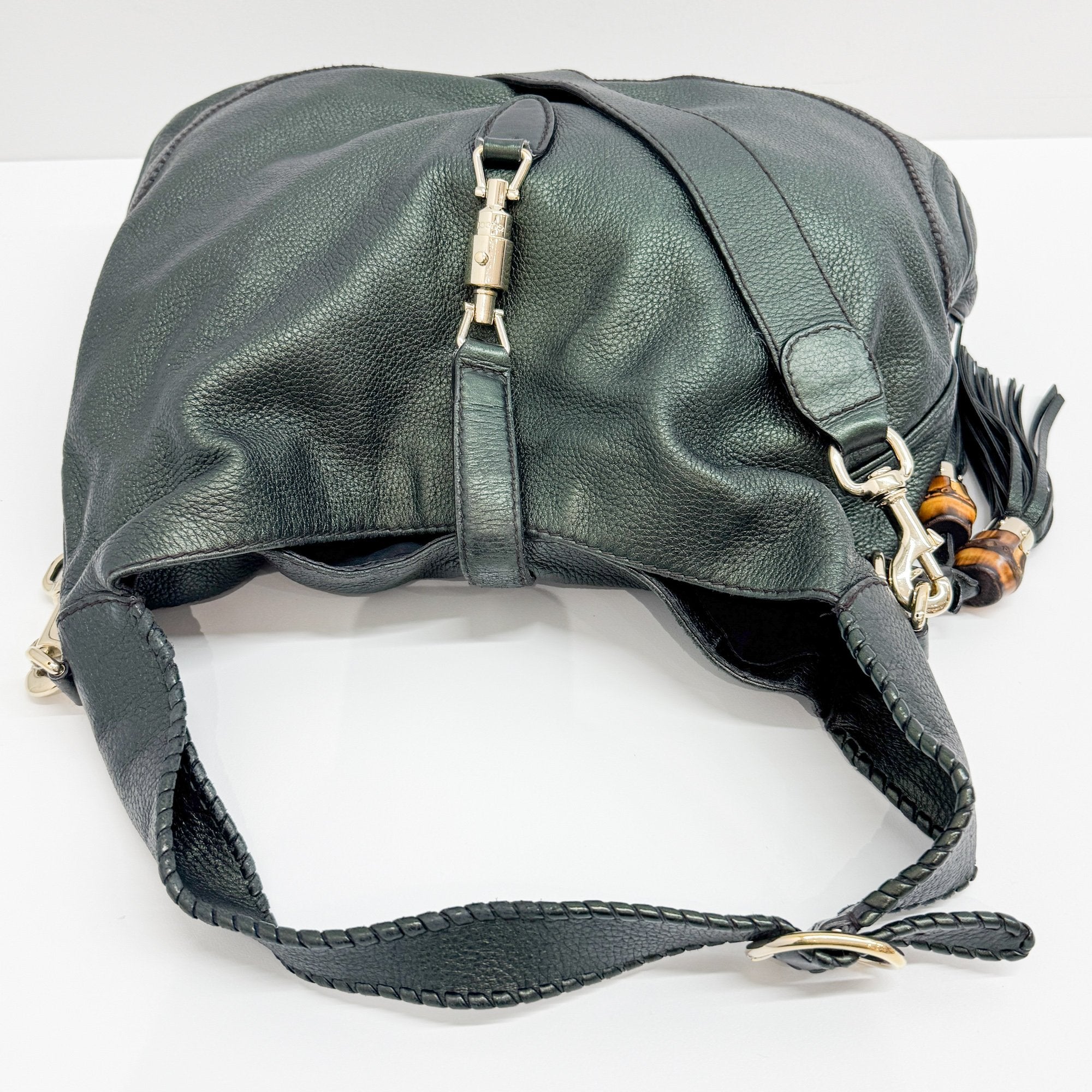 Jackie Deep Green Metallic Leather Shoulder Bag