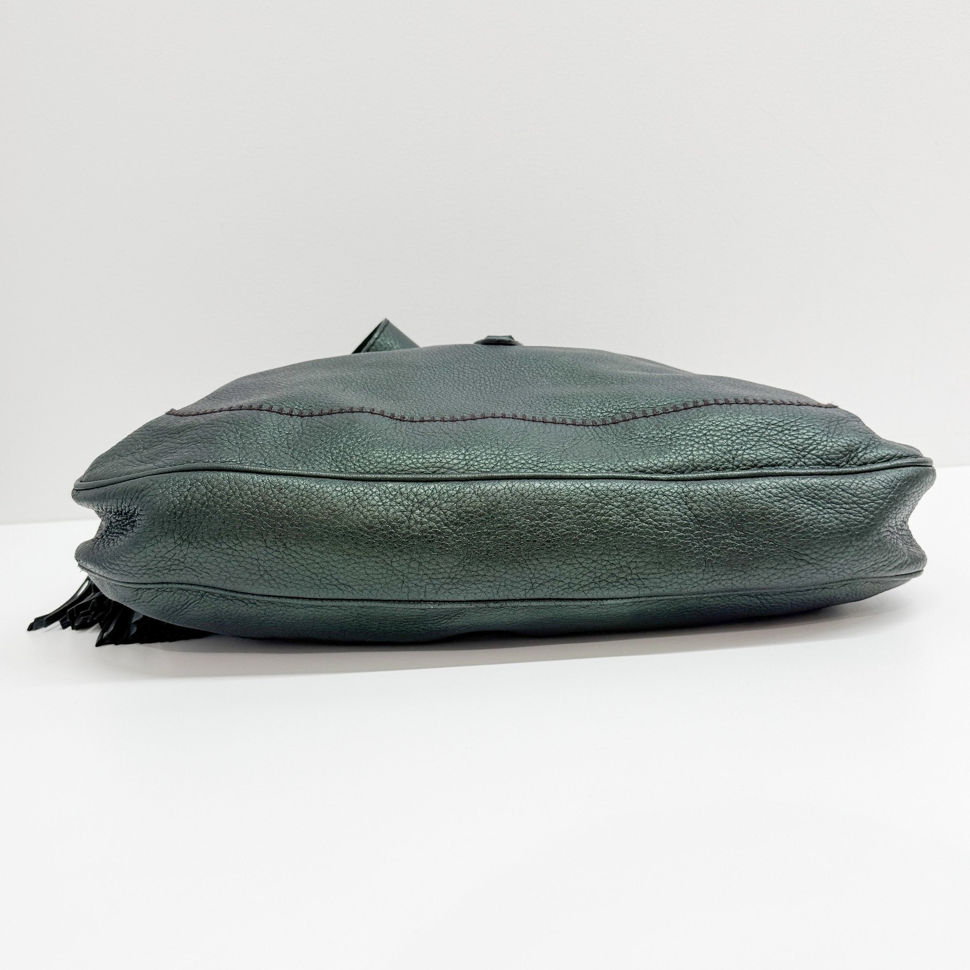 Jackie Deep Green Metallic Leather Shoulder Bag