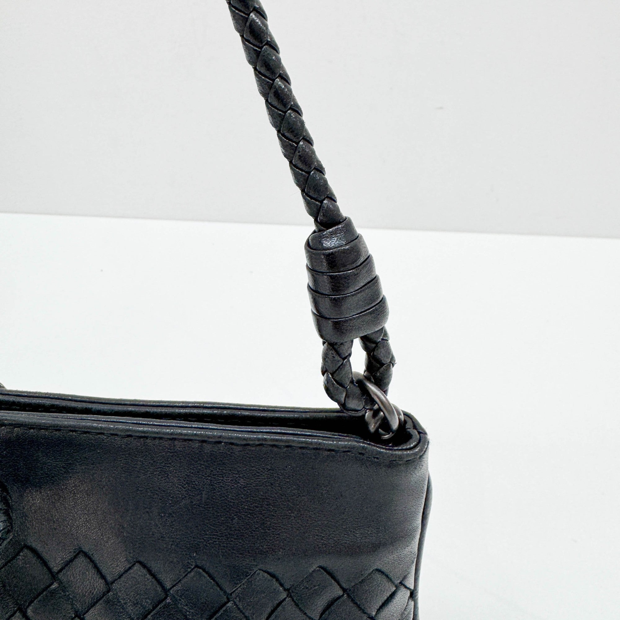 Intrecciato Black Leather Shoulder Bag