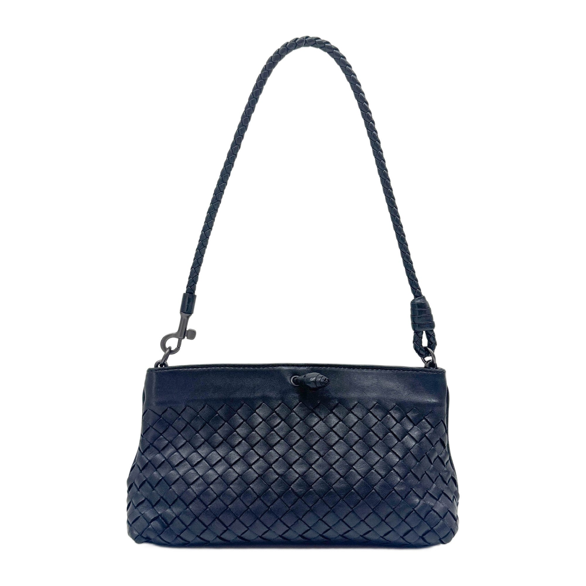 Intrecciato Black Leather Shoulder Bag