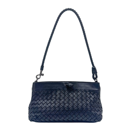 Intrecciato Black Leather Shoulder Bag