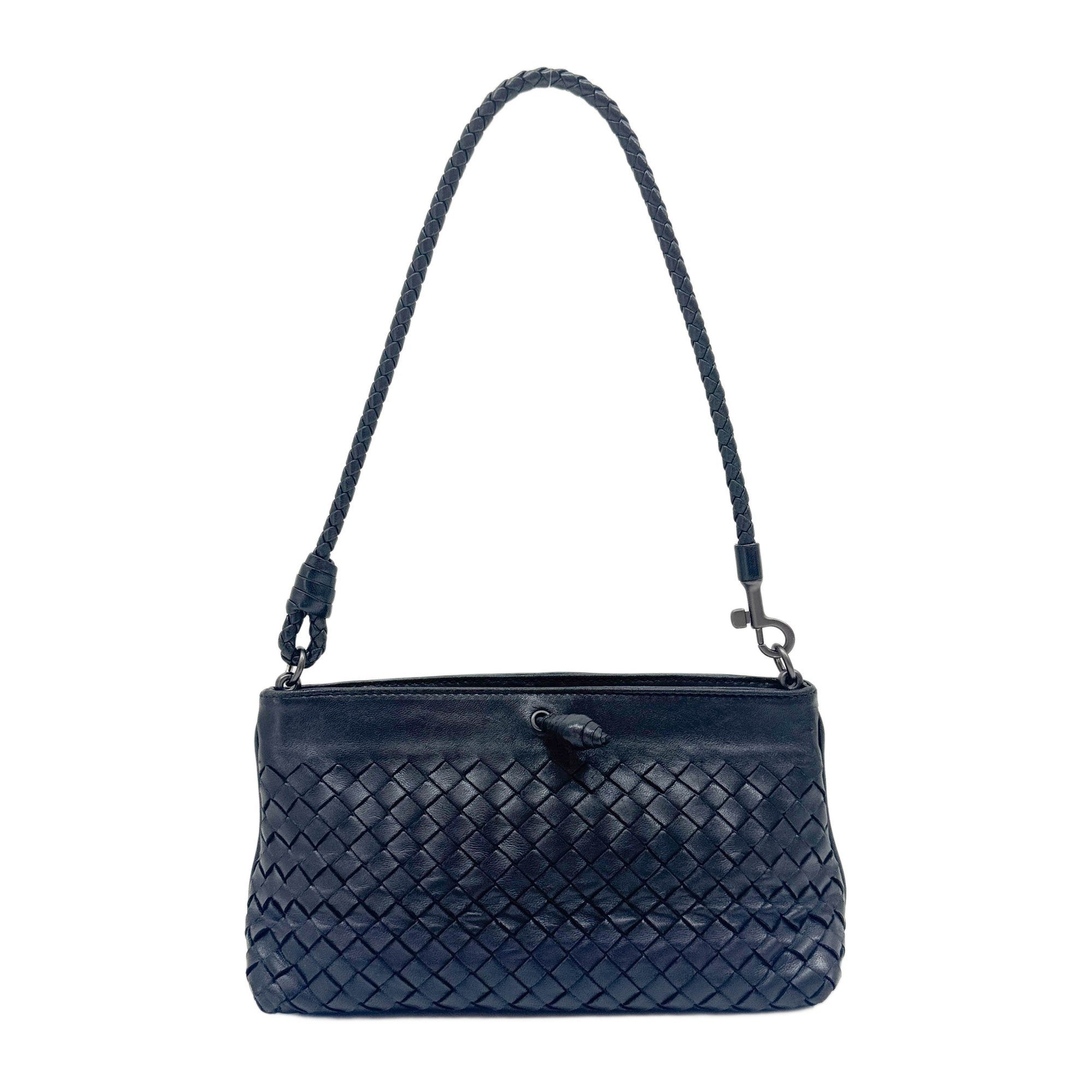 Intrecciato Black Leather Shoulder Bag