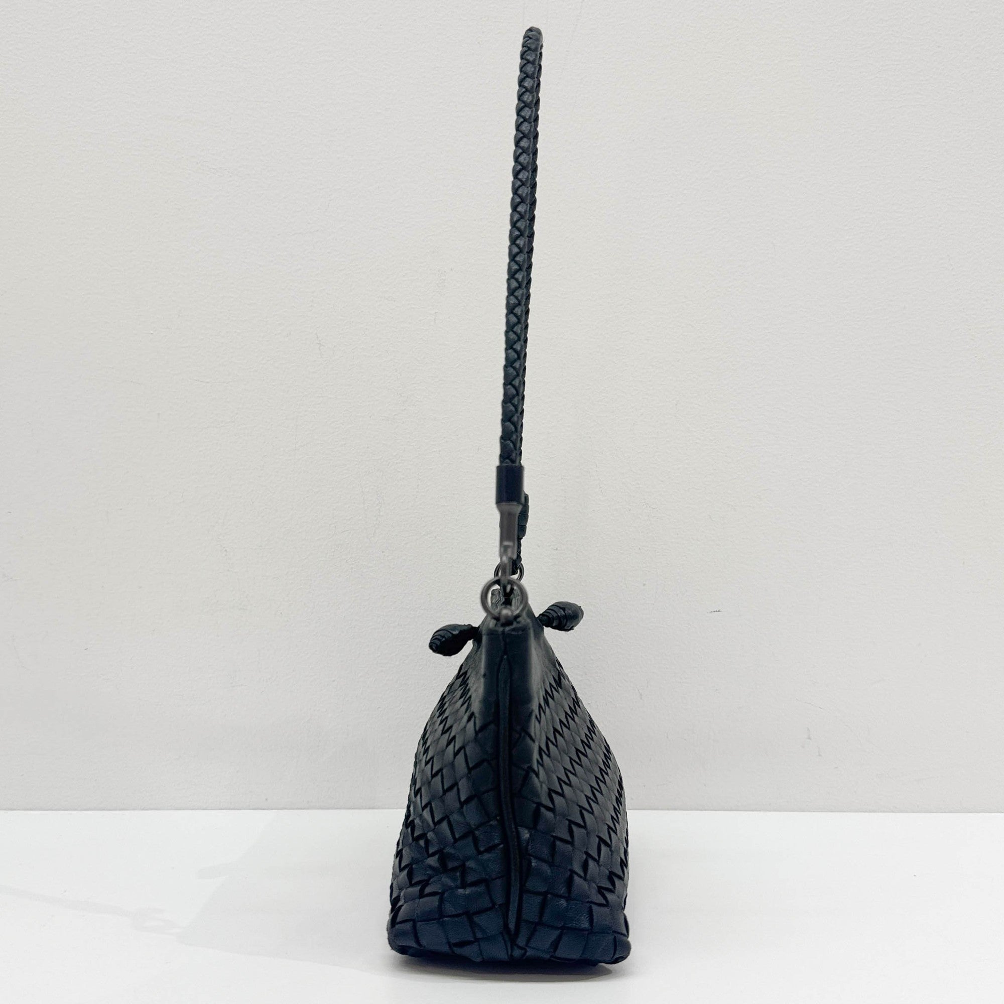 Intrecciato Black Leather Shoulder Bag