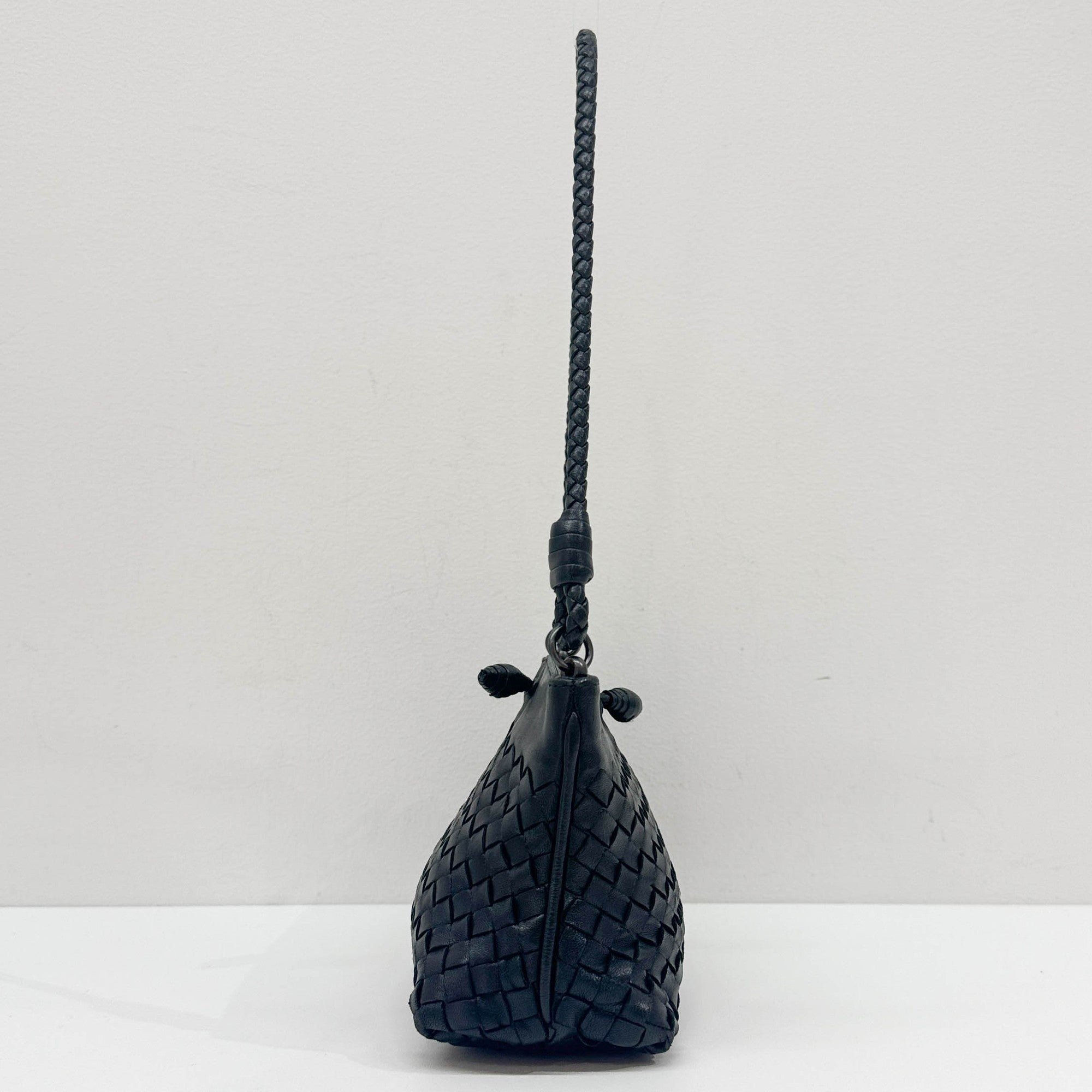 Intrecciato Black Leather Shoulder Bag