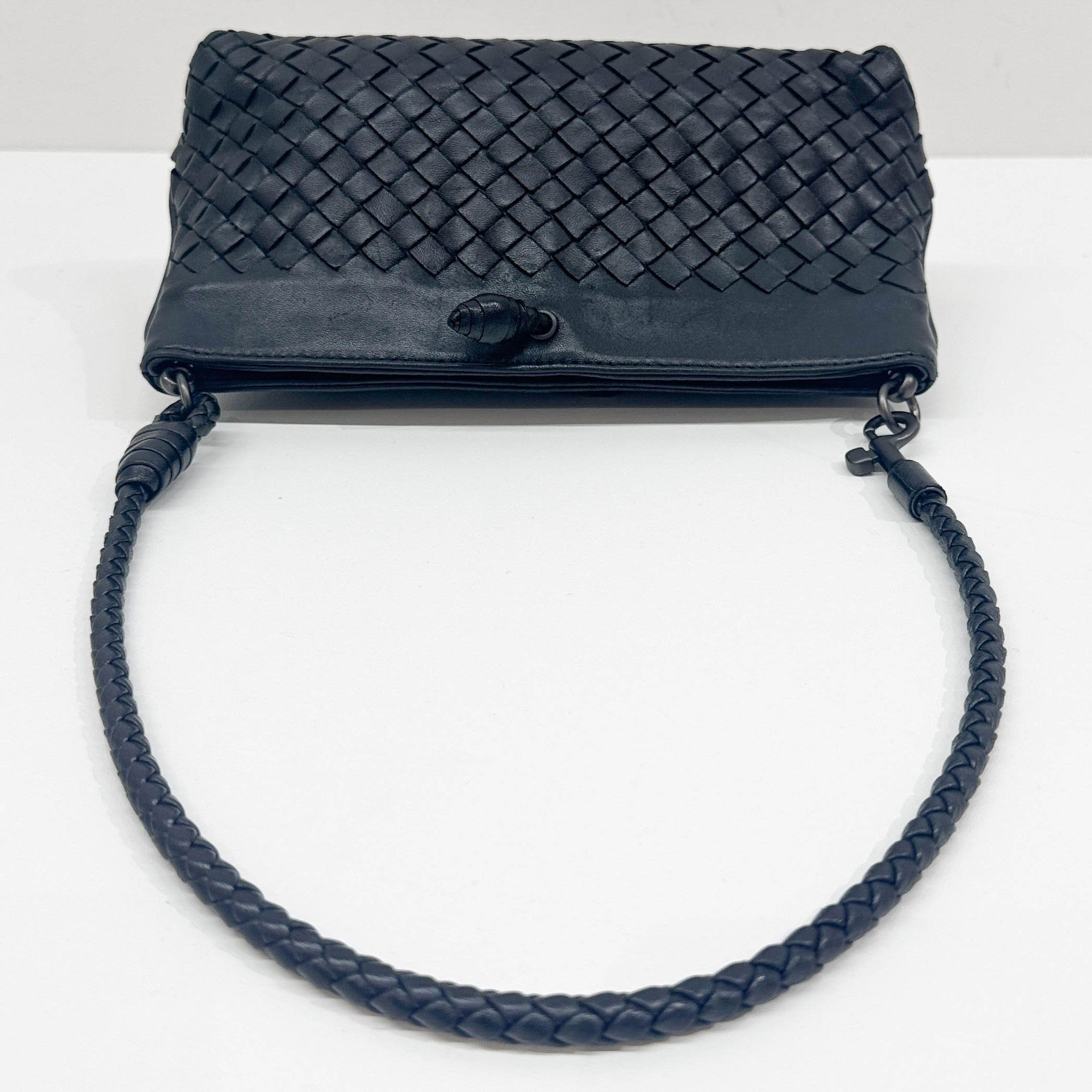 Intrecciato Black Leather Shoulder Bag
