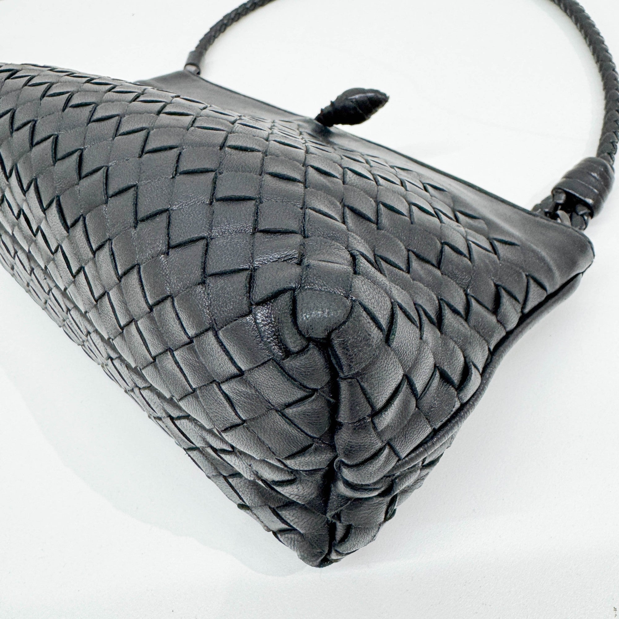 Intrecciato Black Leather Shoulder Bag