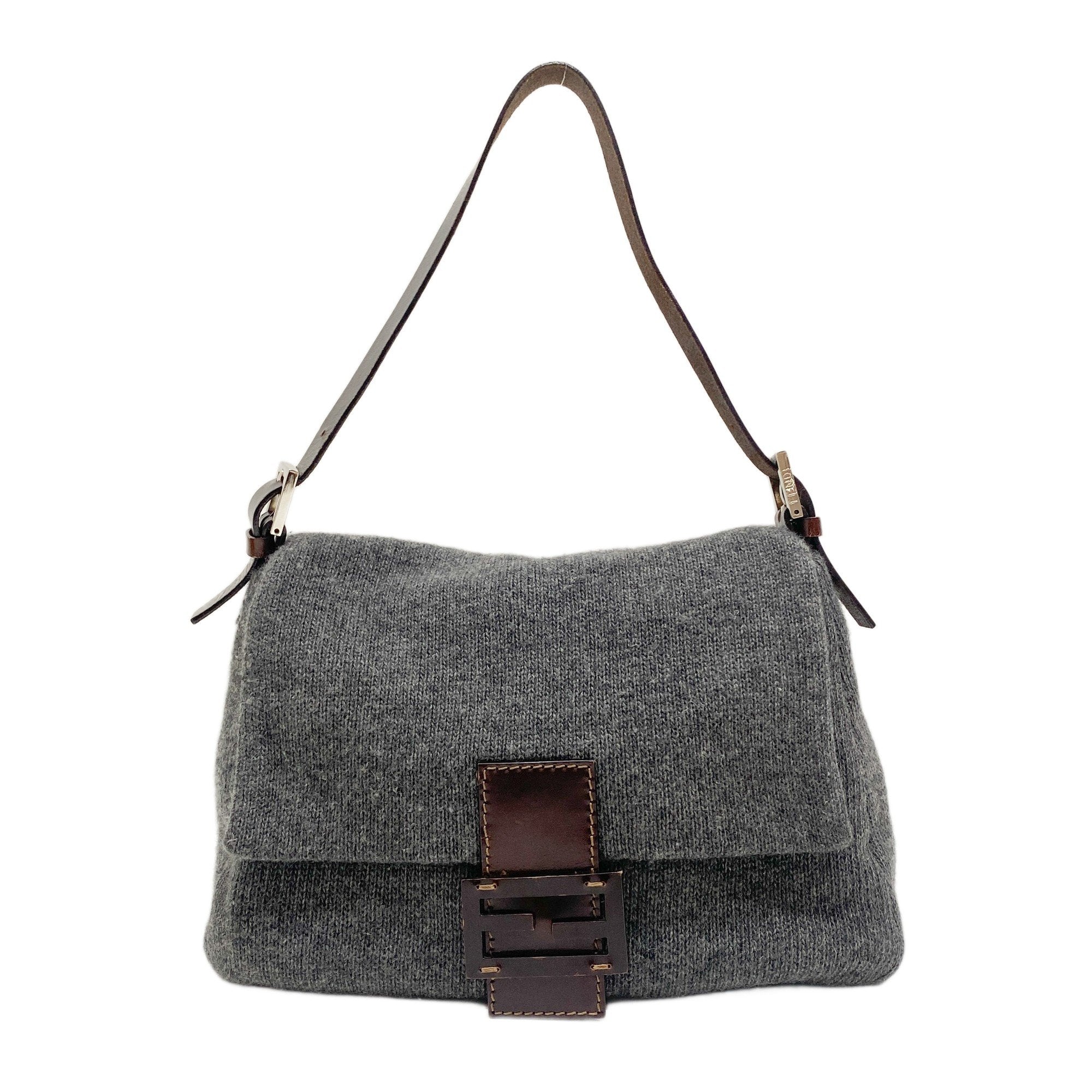 Mamma Baguette Grey Wool Shoulder Bag