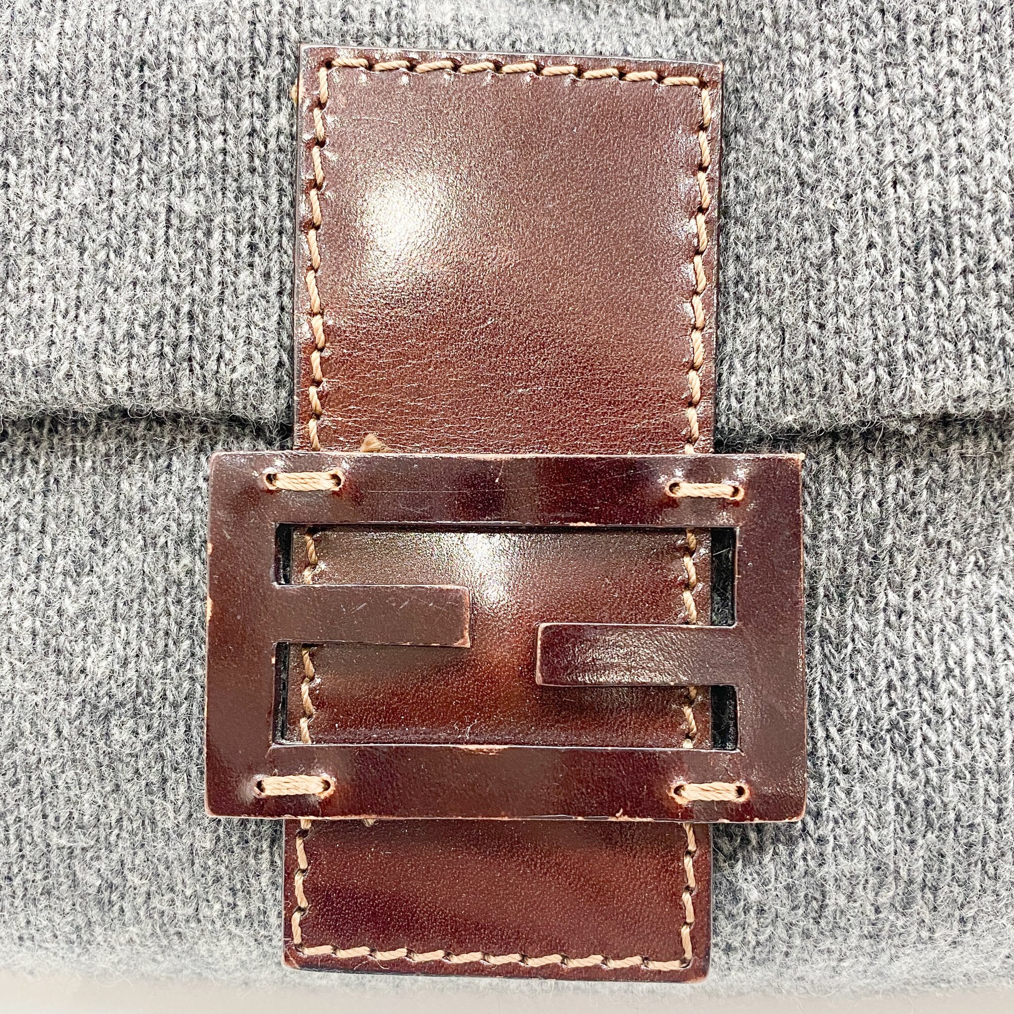 Mamma Baguette Grey Wool Shoulder Bag