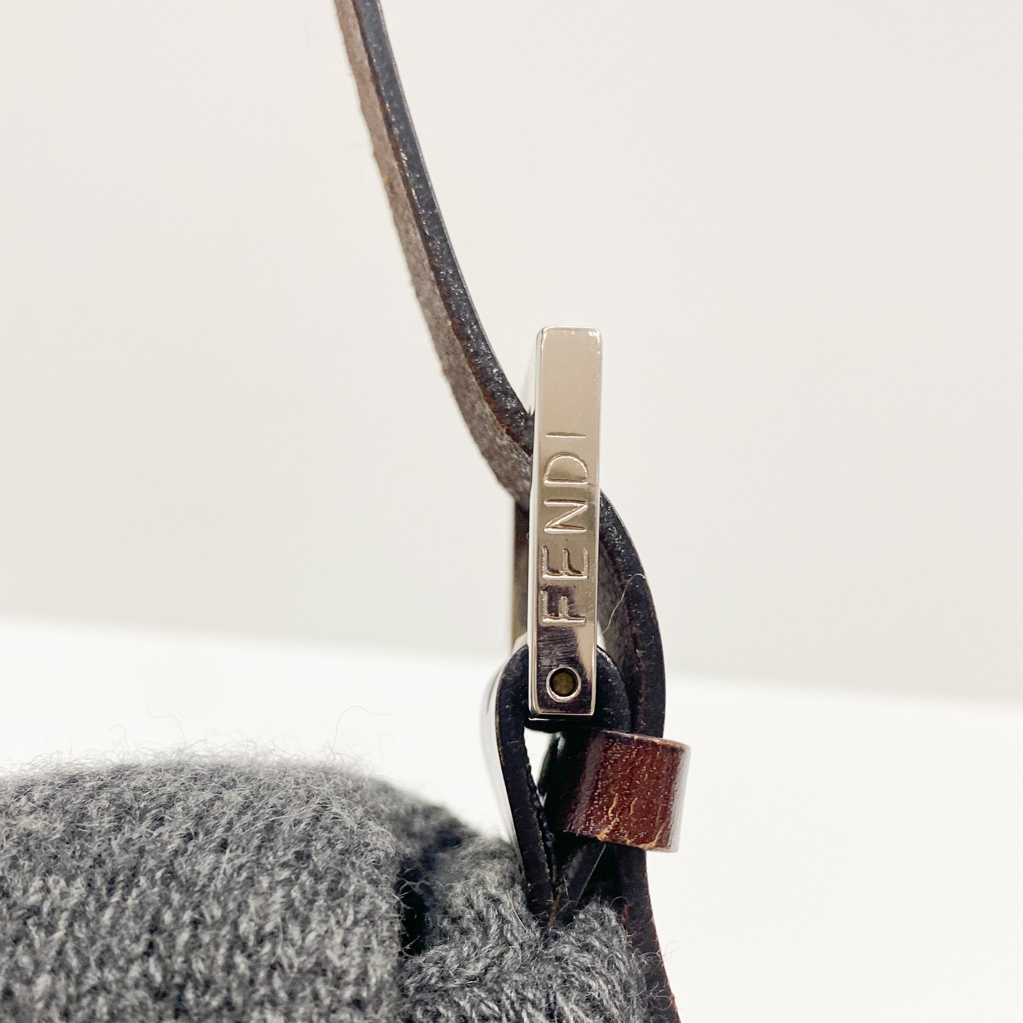 Mamma Baguette Grey Wool Shoulder Bag