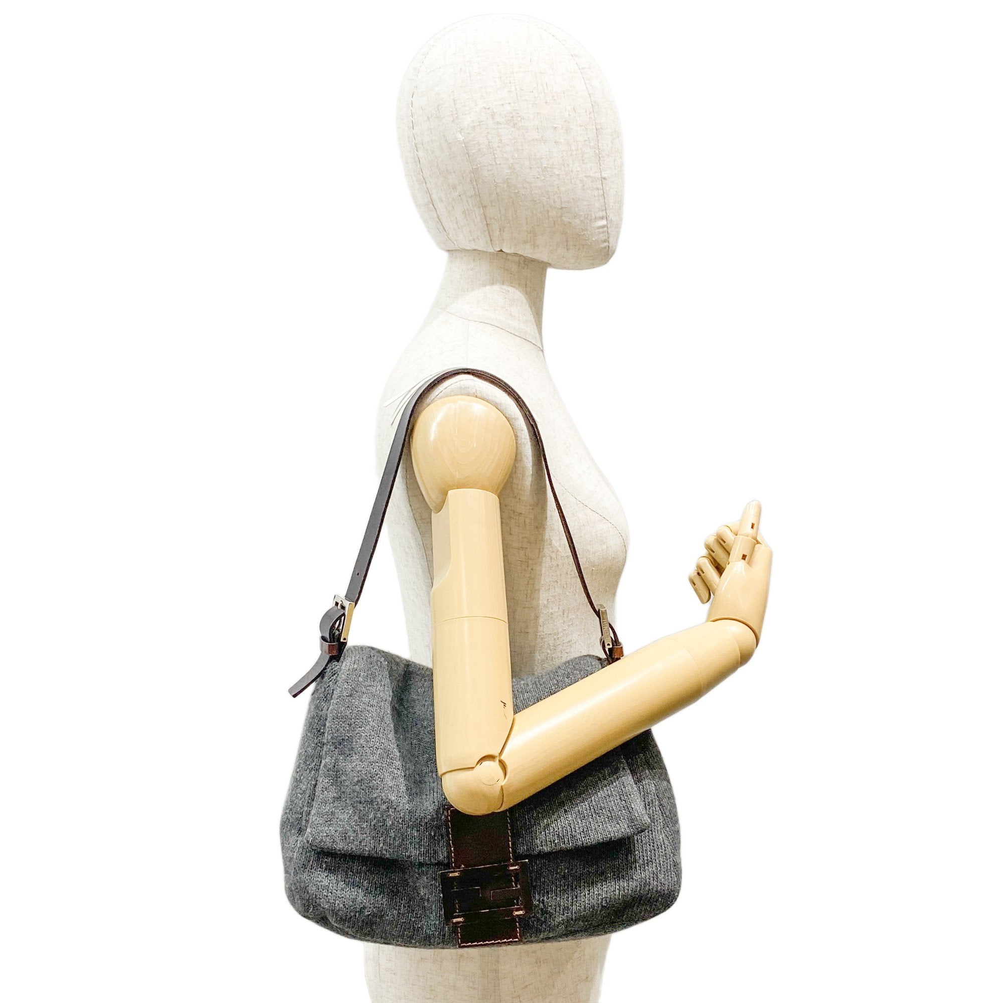 Mamma Baguette Grey Wool Shoulder Bag
