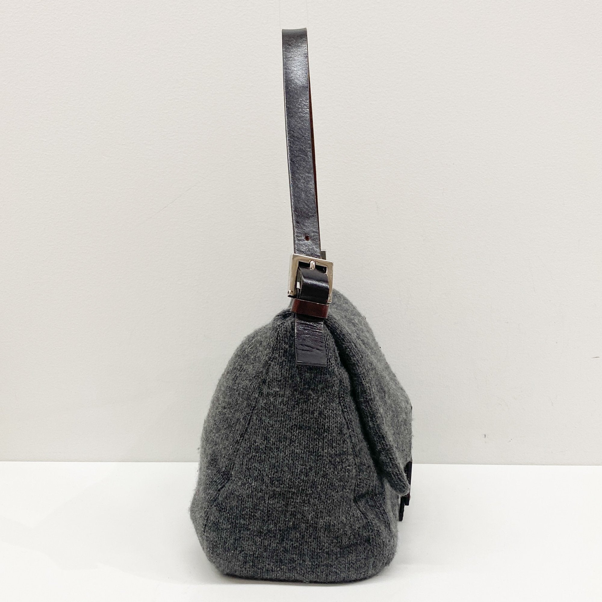 Mamma Baguette Grey Wool Shoulder Bag