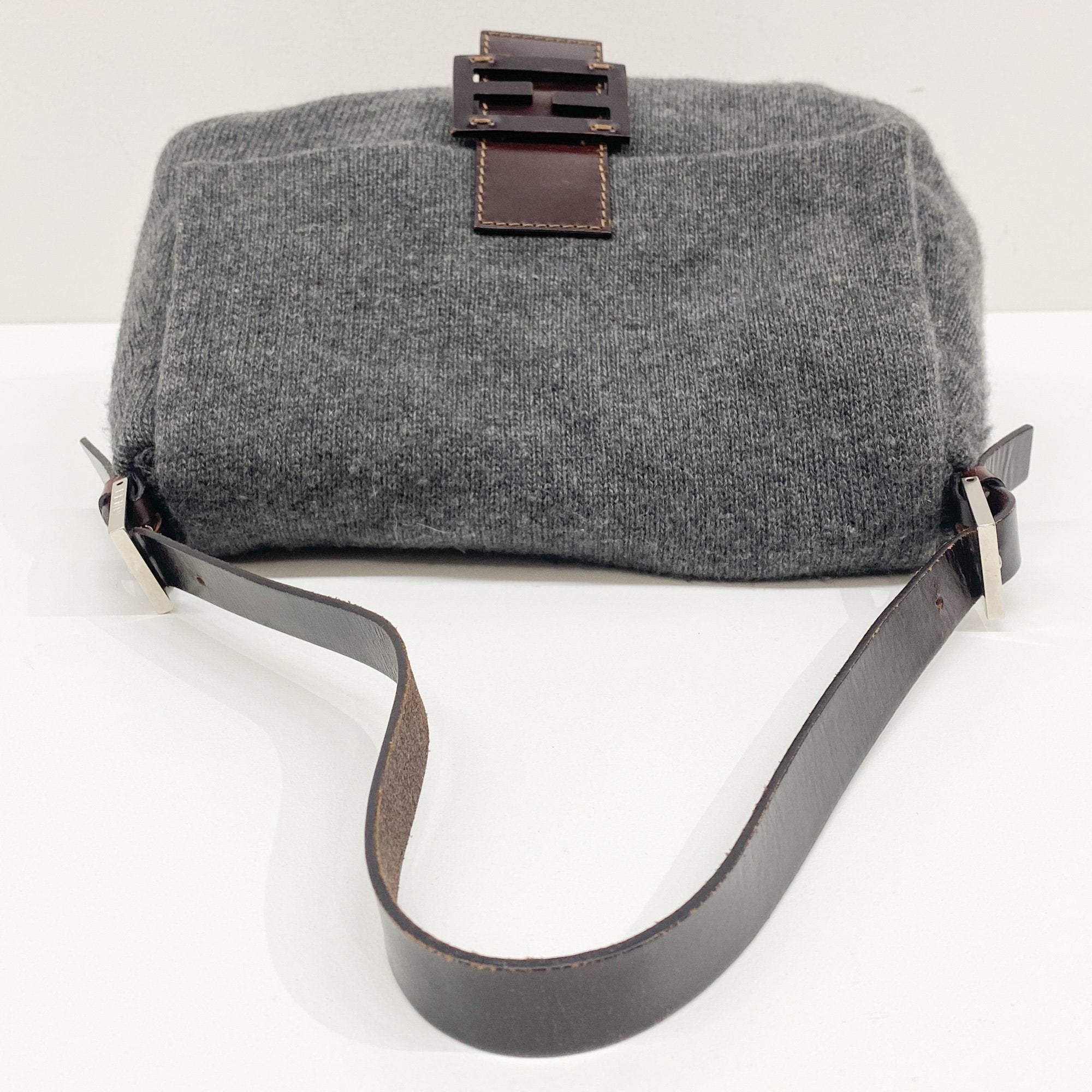 Mamma Baguette Grey Wool Shoulder Bag
