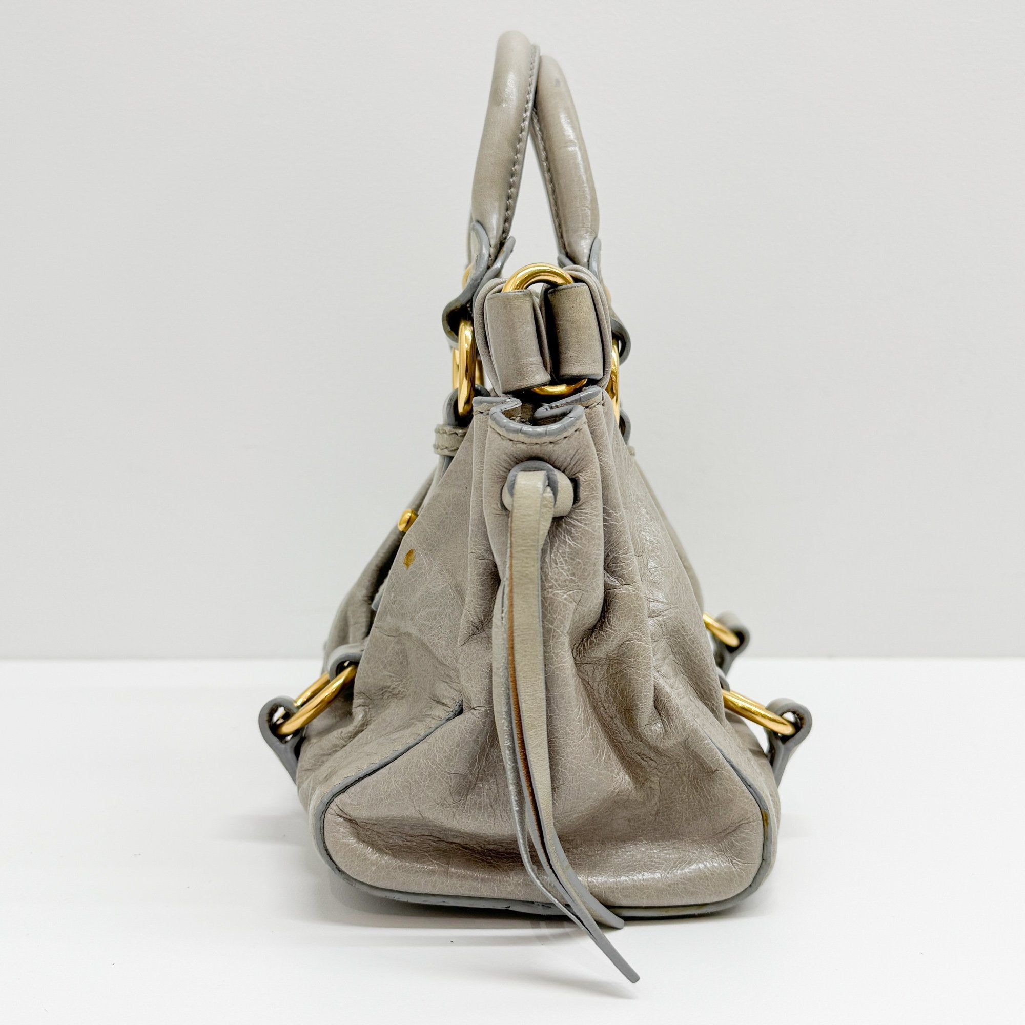 Mini Vitello Sage Green Leather Two Way Bag