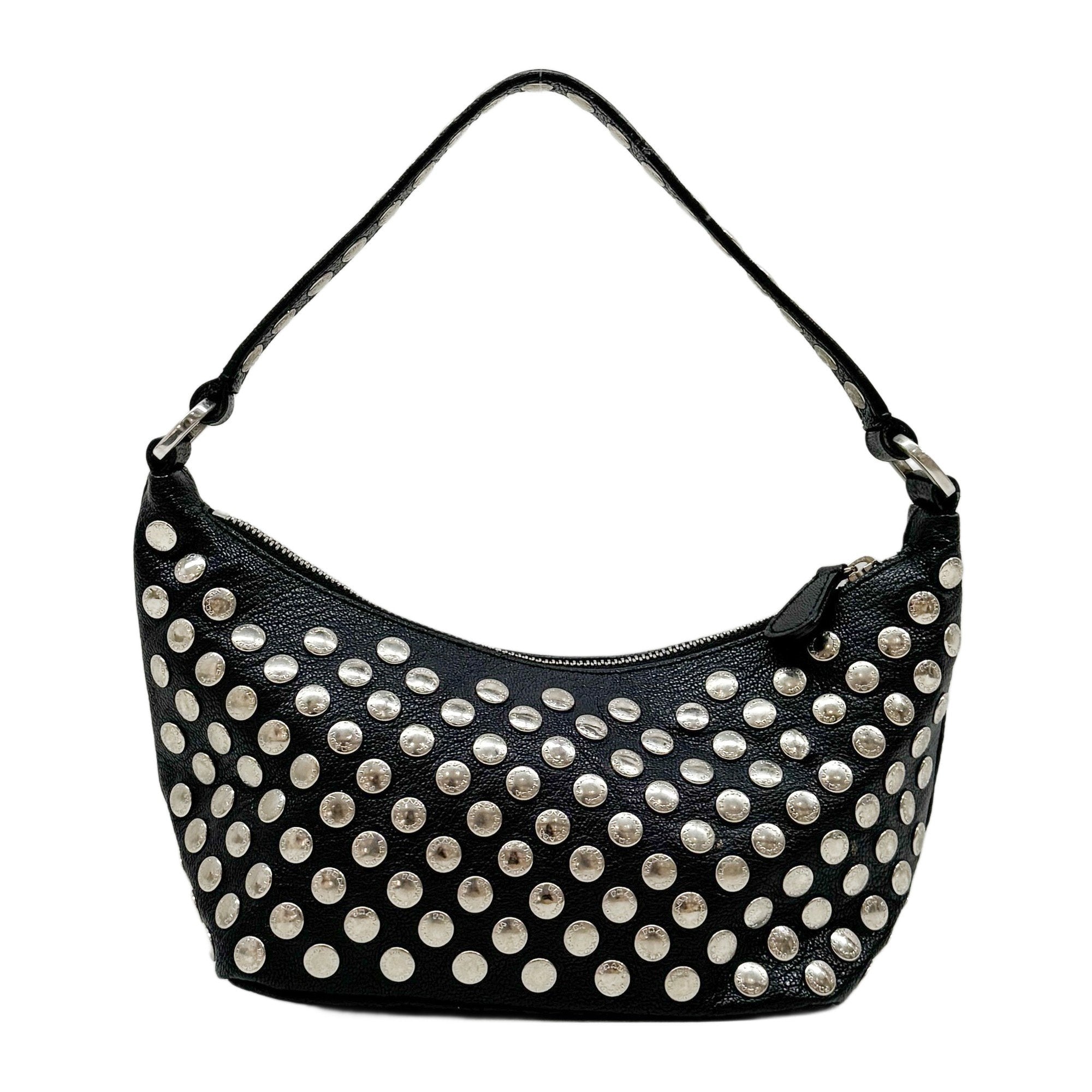 Metal Studs Black Leather Hand Bag