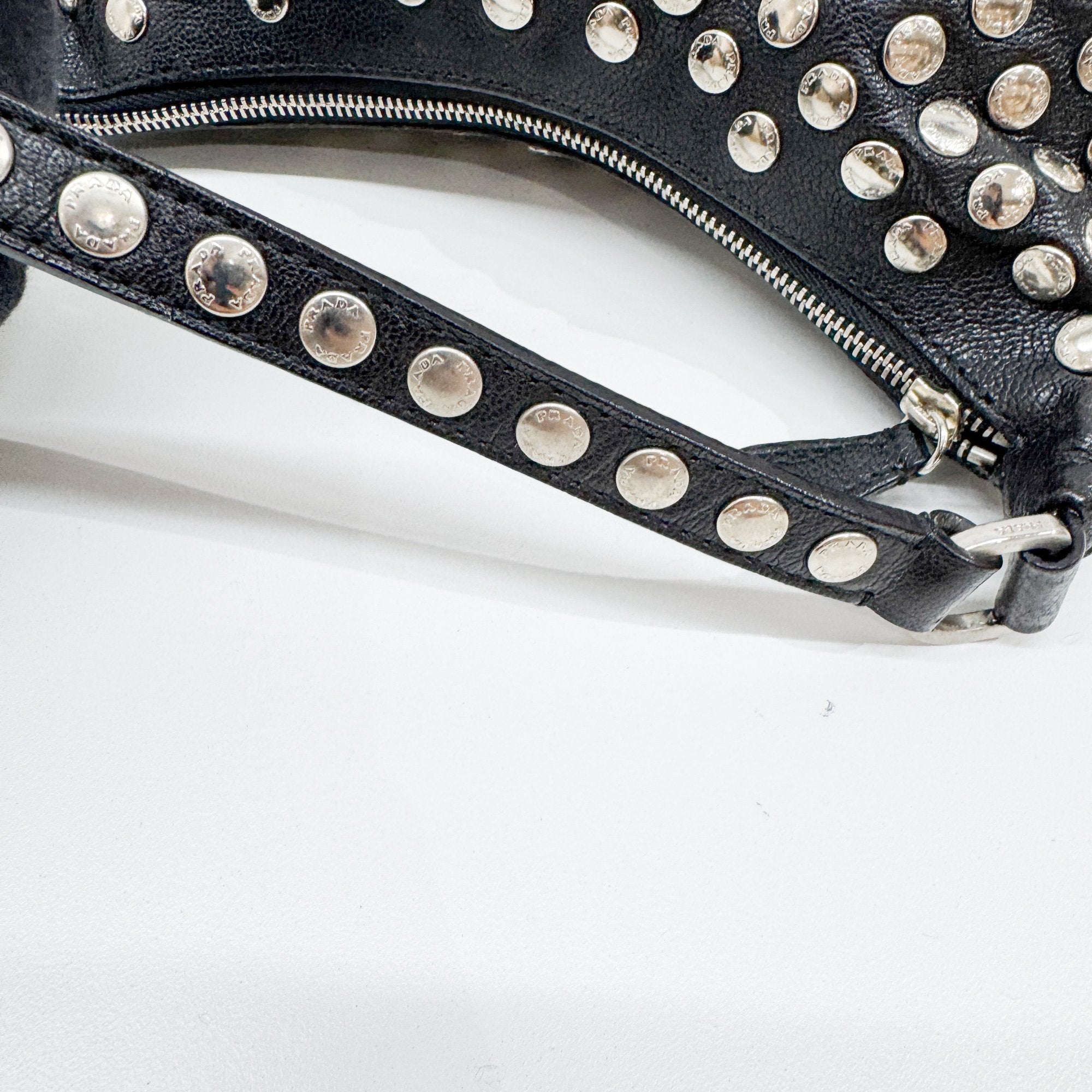 Metal Studs Black Leather Hand Bag