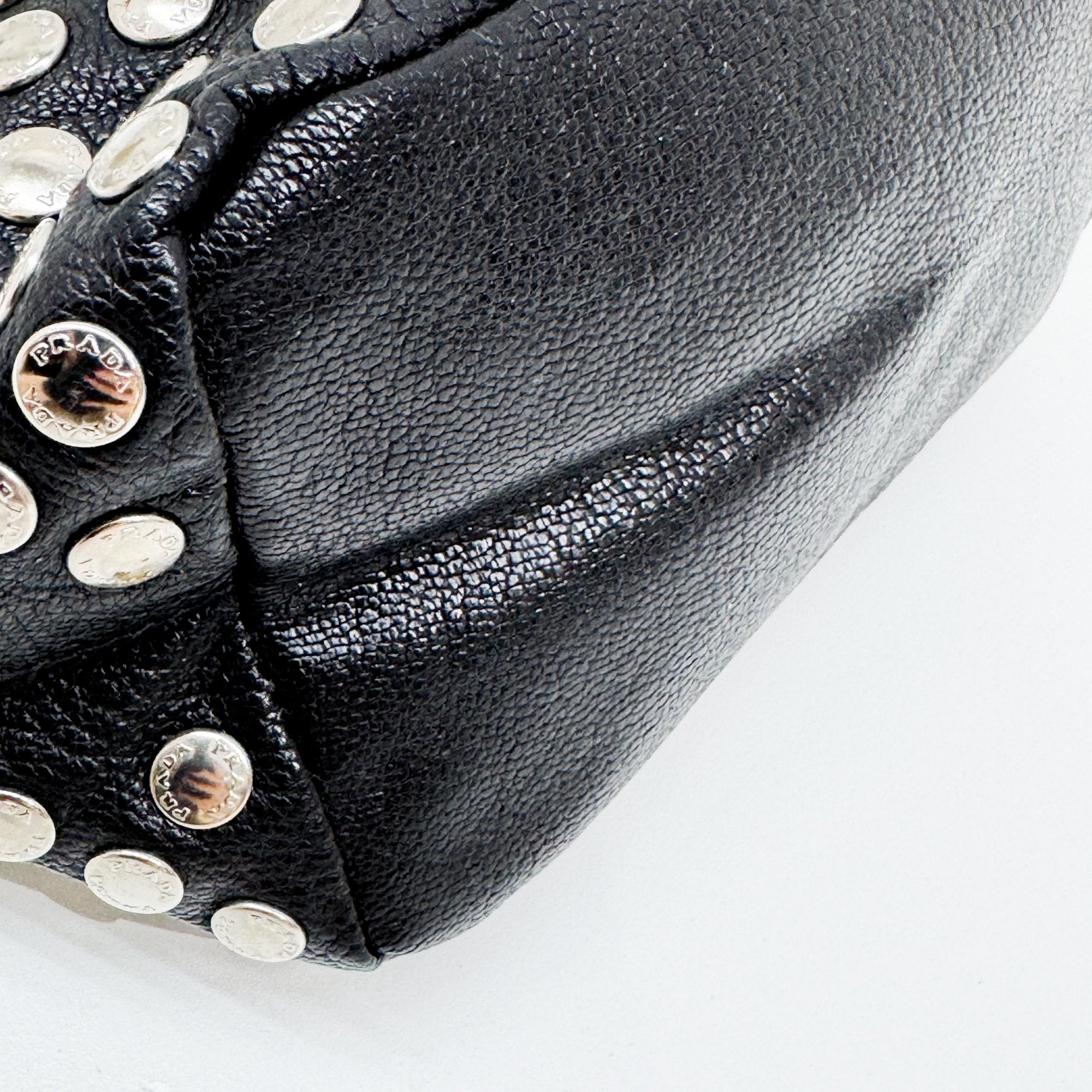 Metal Studs Black Leather Hand Bag