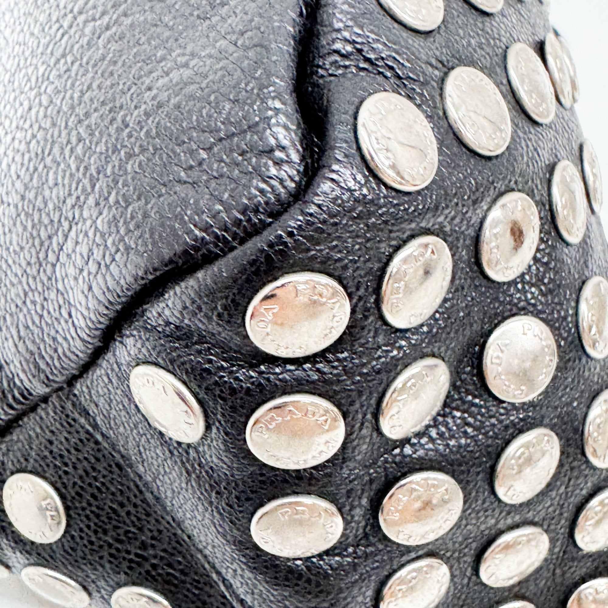 Metal Studs Black Leather Hand Bag