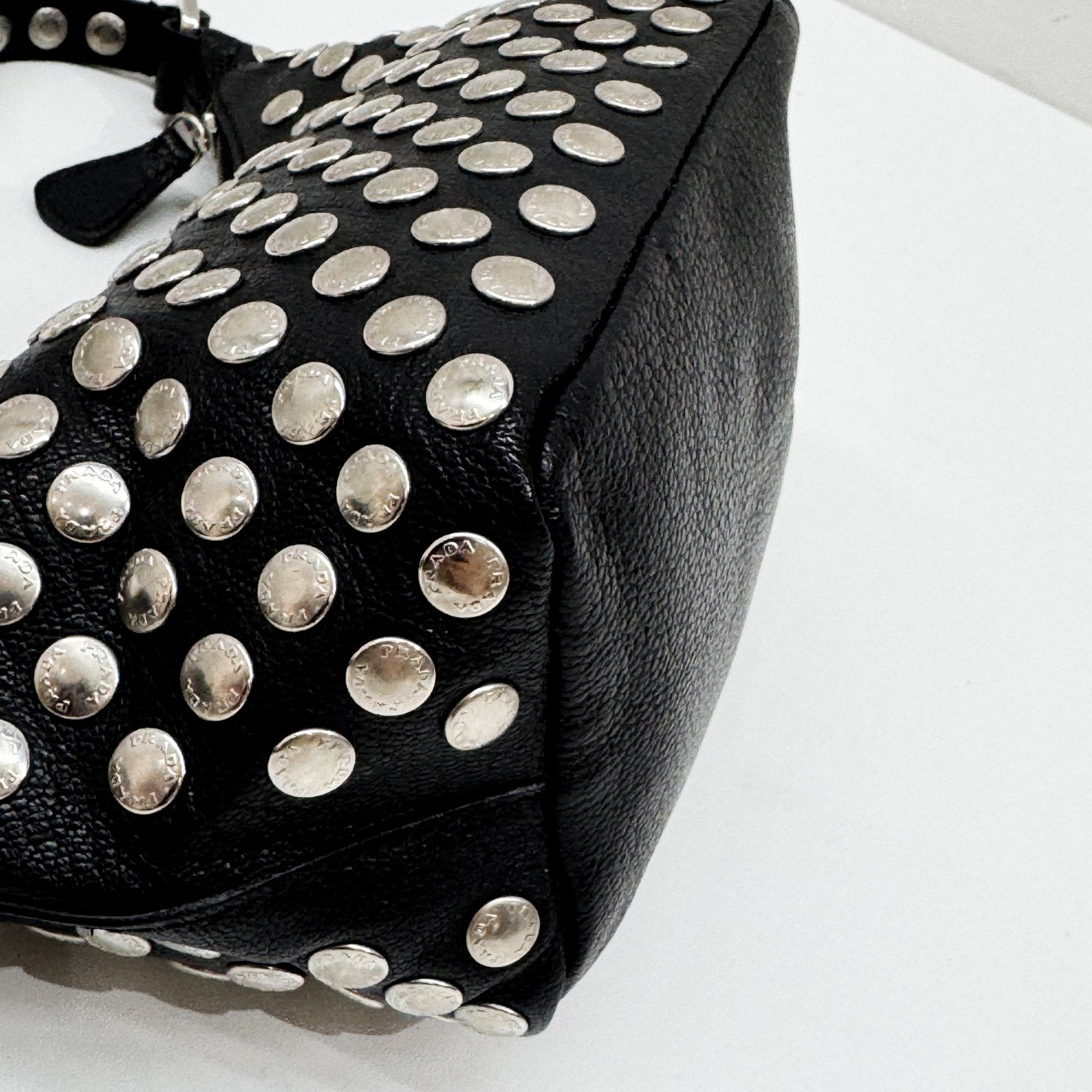 Metal Studs Black Leather Hand Bag