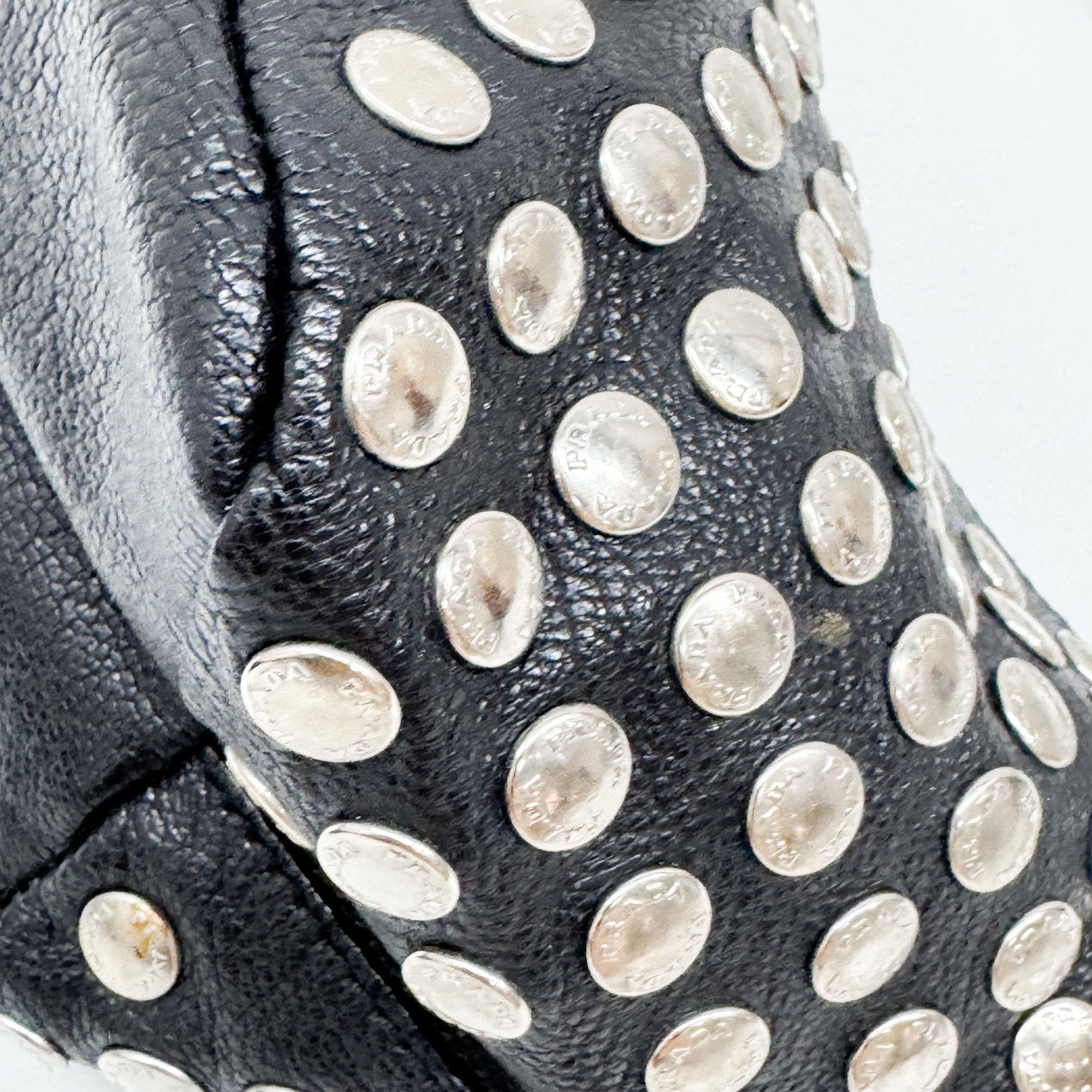 Metal Studs Black Leather Hand Bag