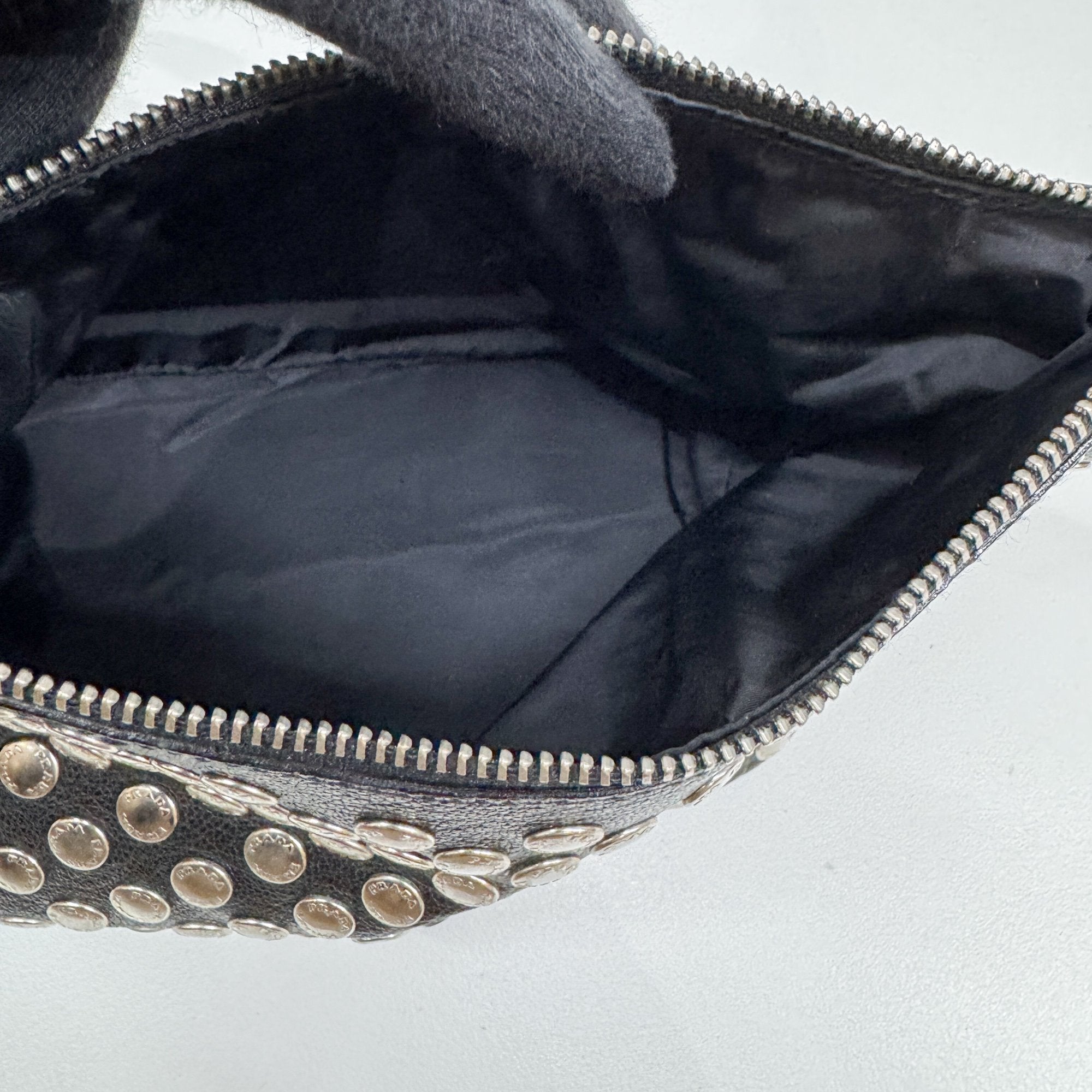 Metal Studs Black Leather Hand Bag