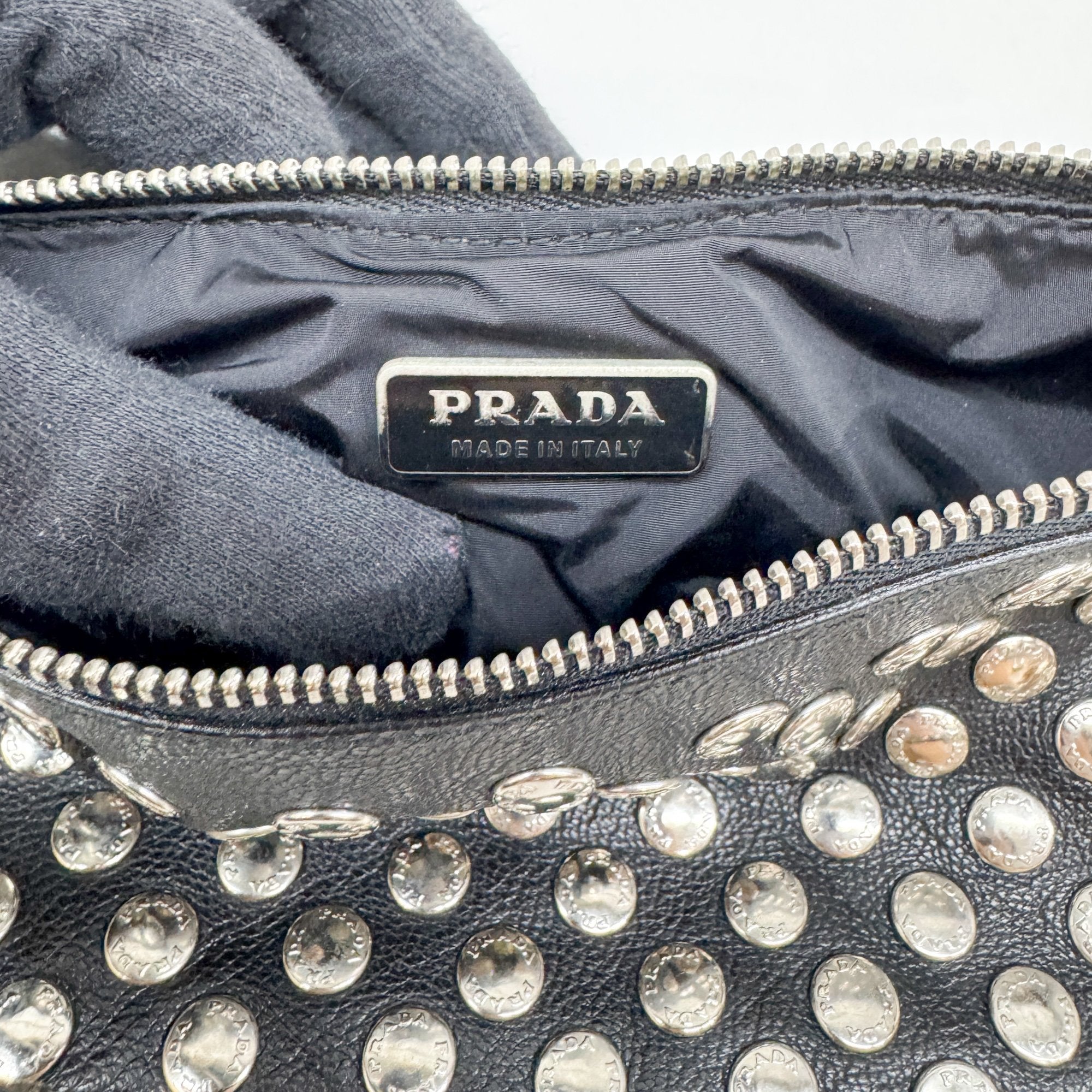 Metal Studs Black Leather Hand Bag
