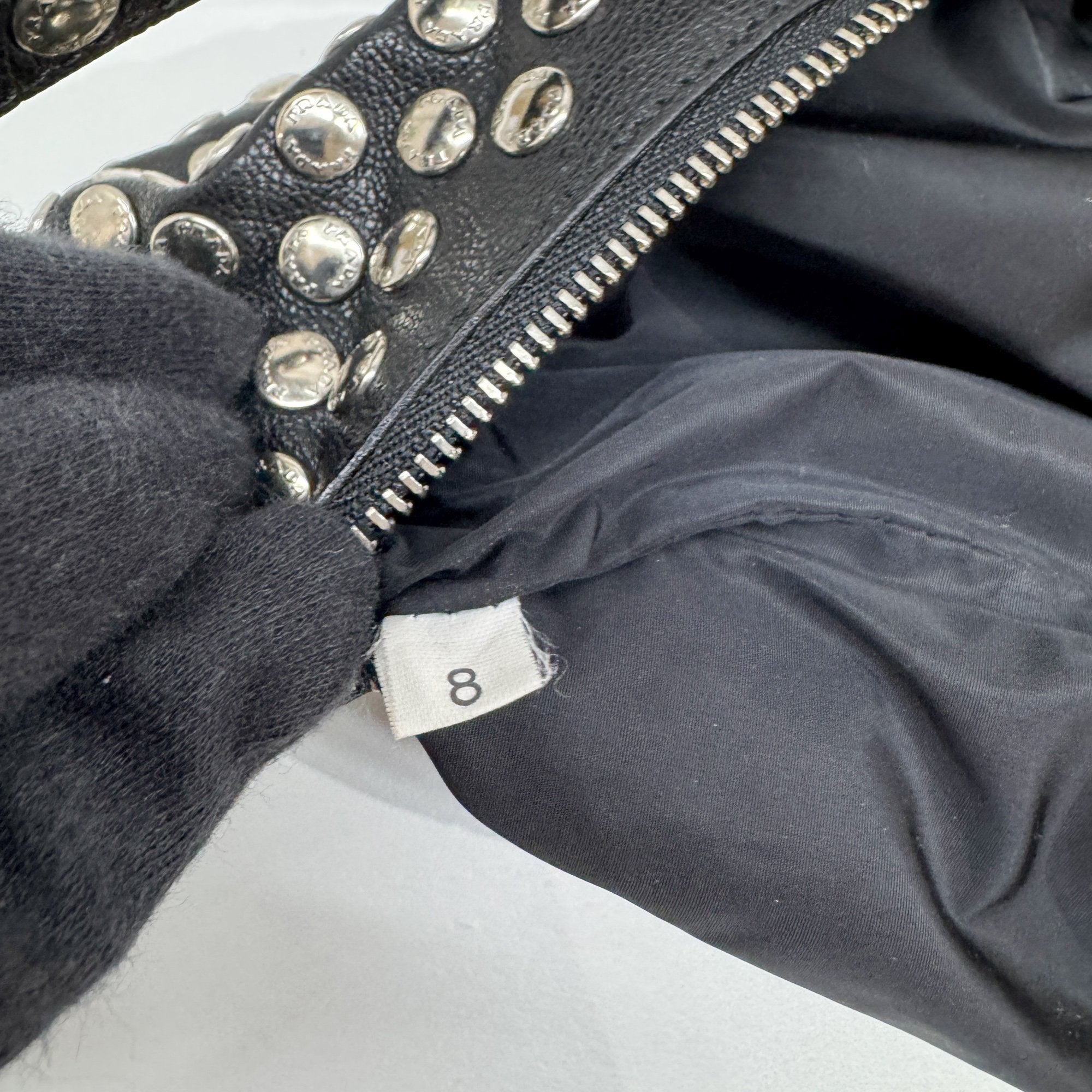 Metal Studs Black Leather Hand Bag