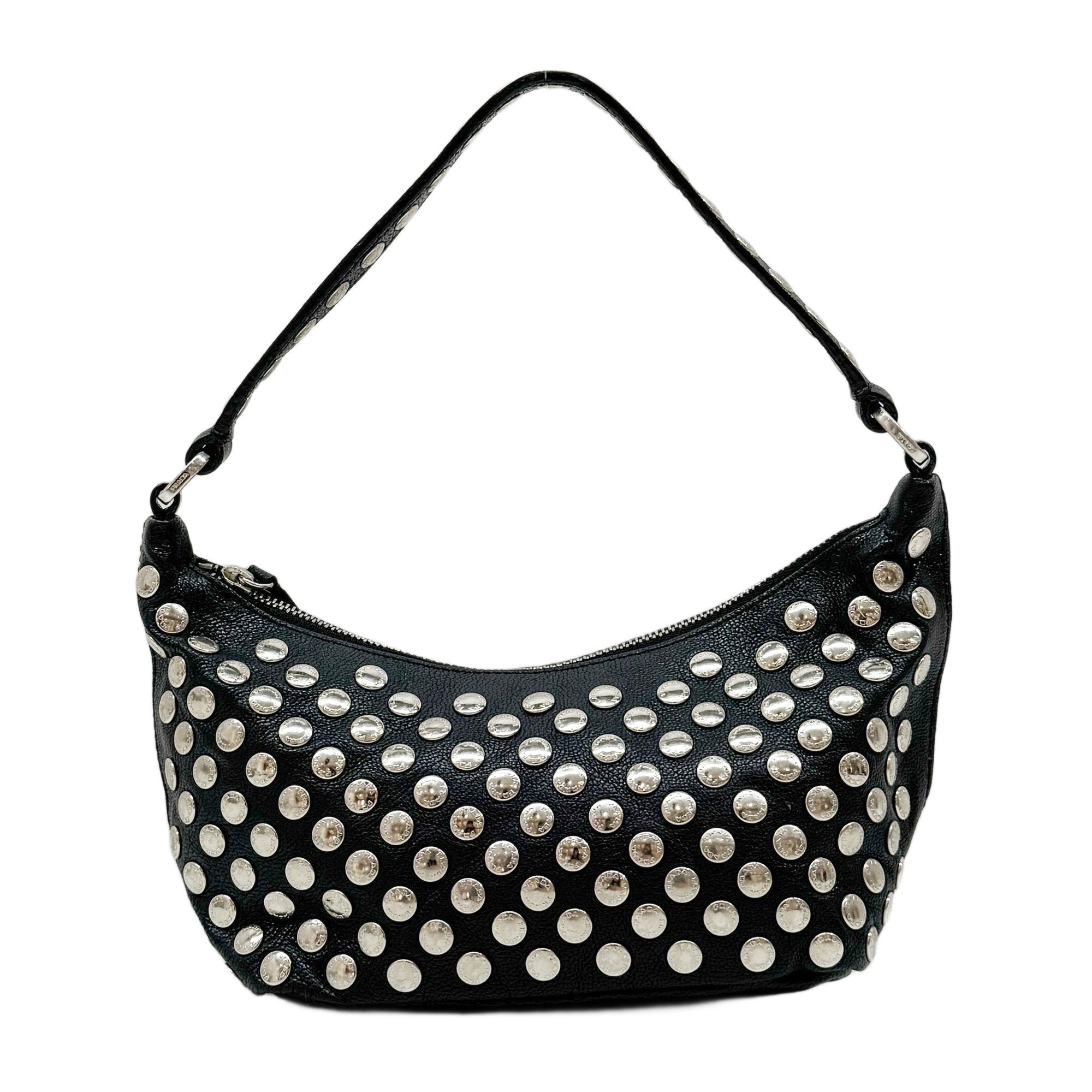 Metal Studs Black Leather Hand Bag