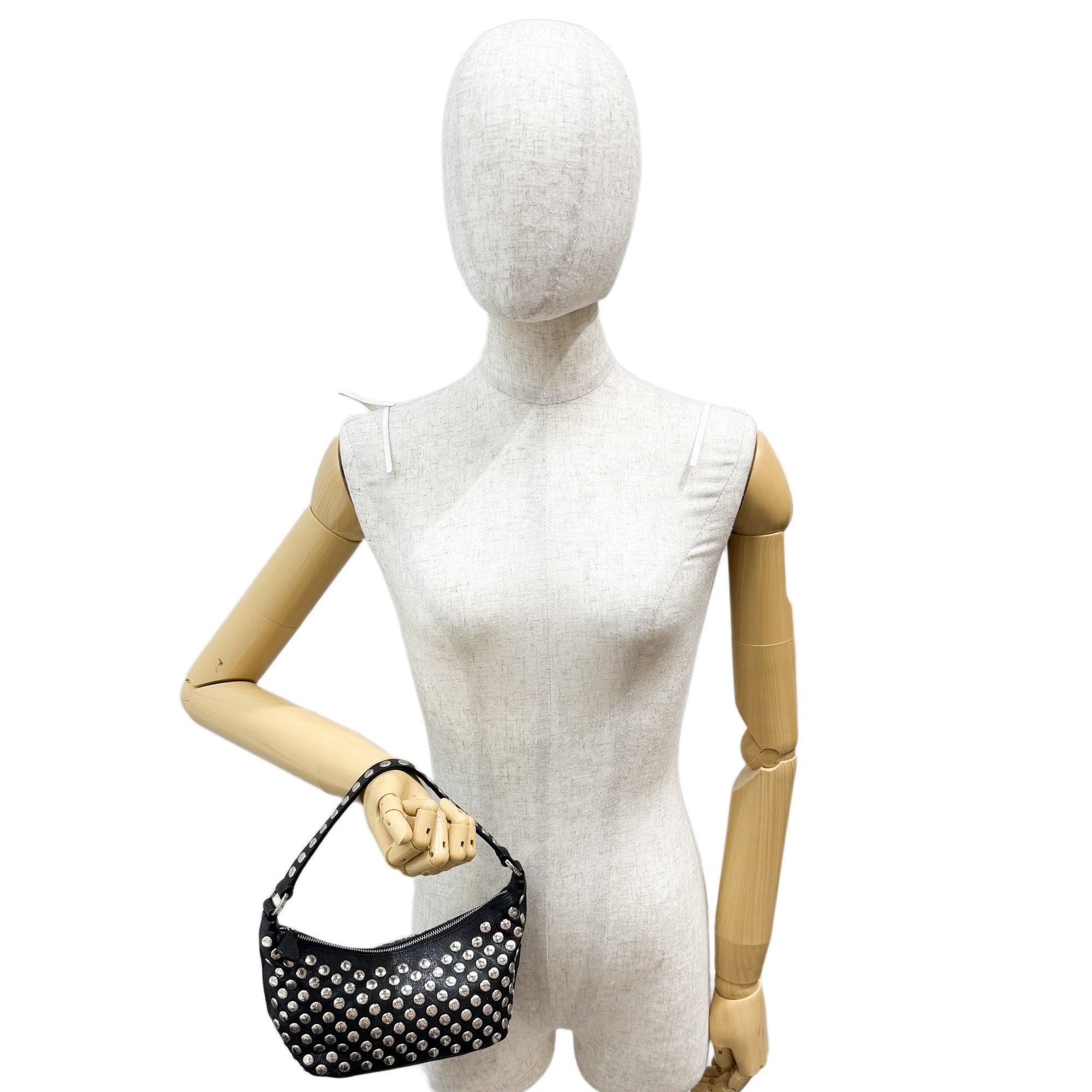 Metal Studs Black Leather Hand Bag