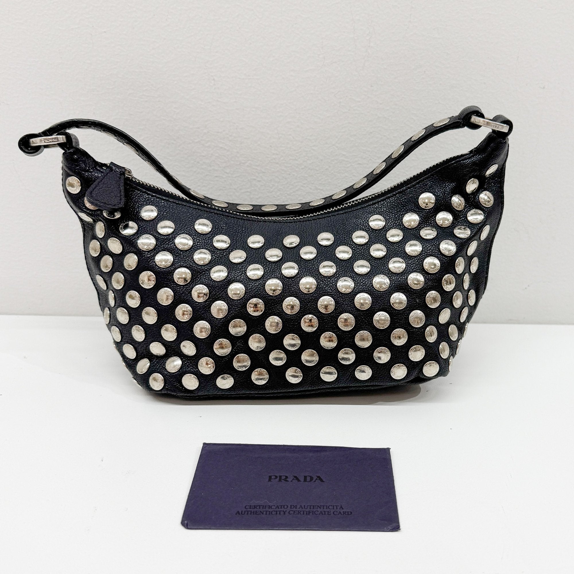 Metal Studs Black Leather Hand Bag