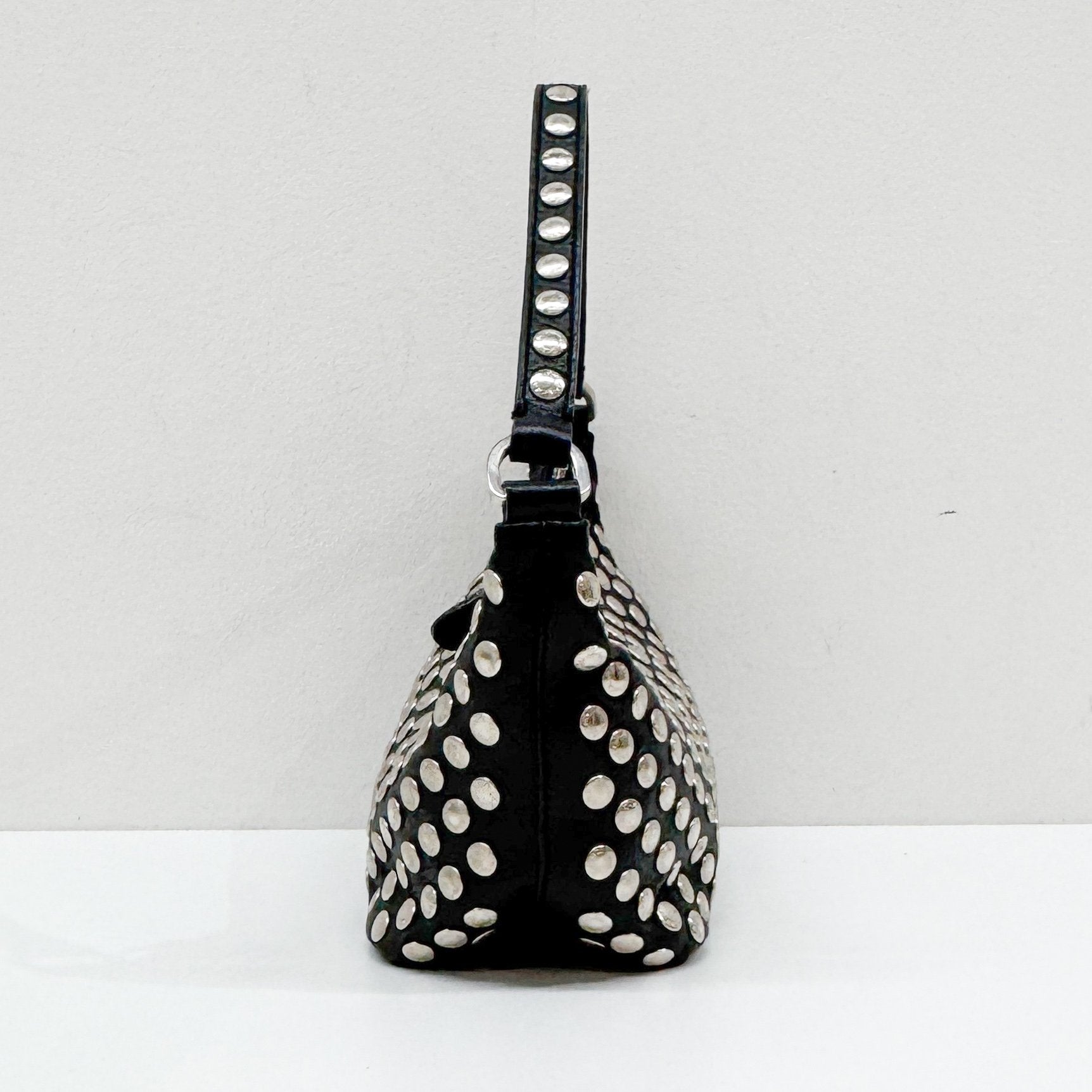 Metal Studs Black Leather Hand Bag