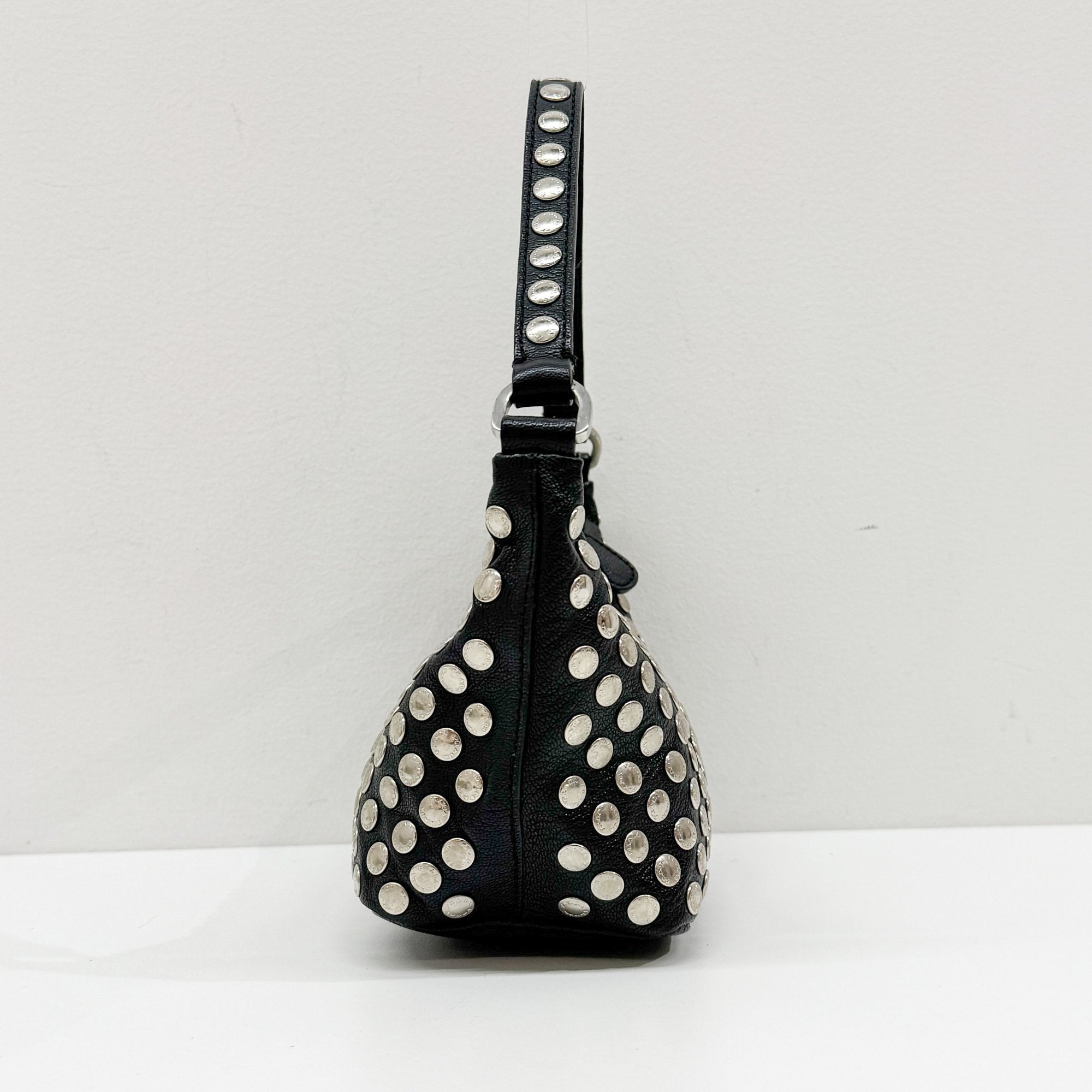 Metal Studs Black Leather Hand Bag