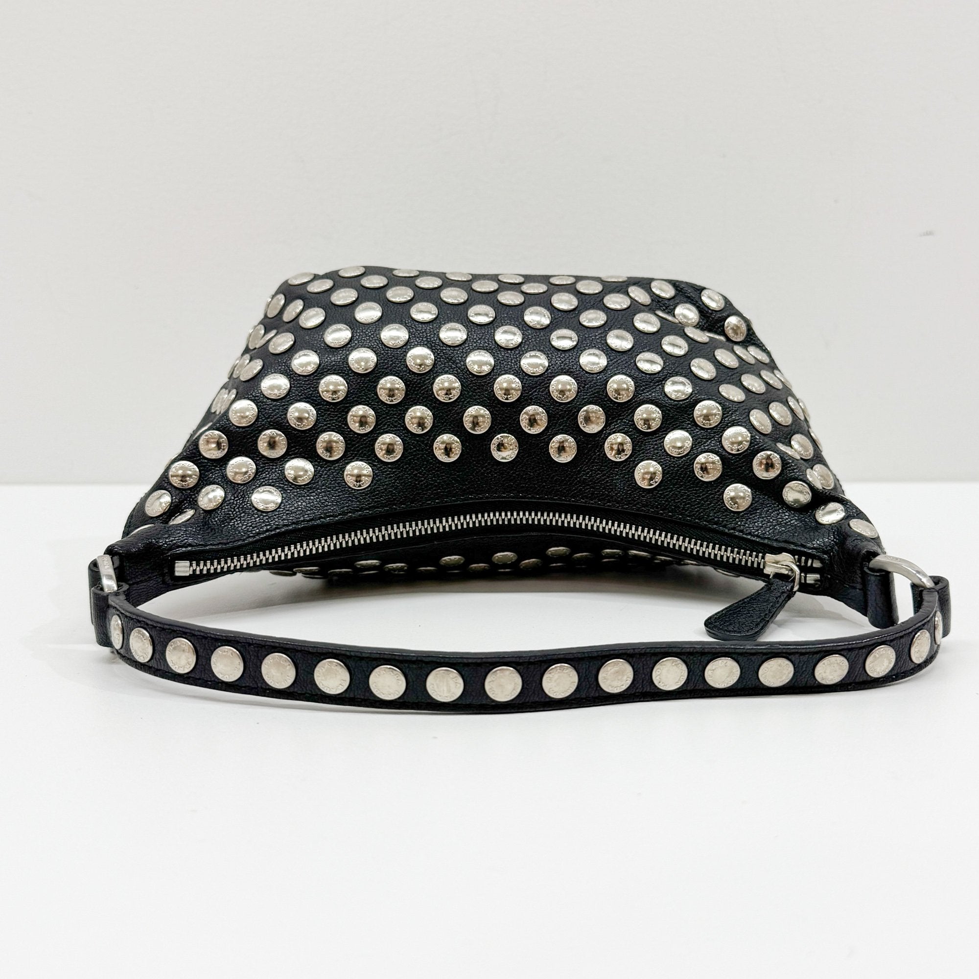 Metal Studs Black Leather Hand Bag