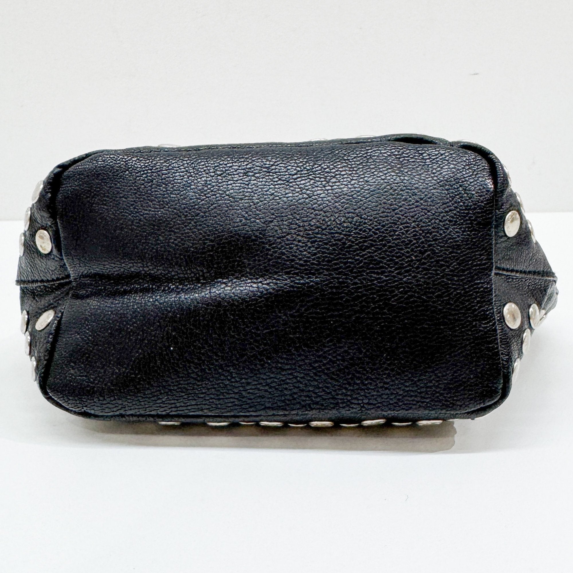 Metal Studs Black Leather Hand Bag