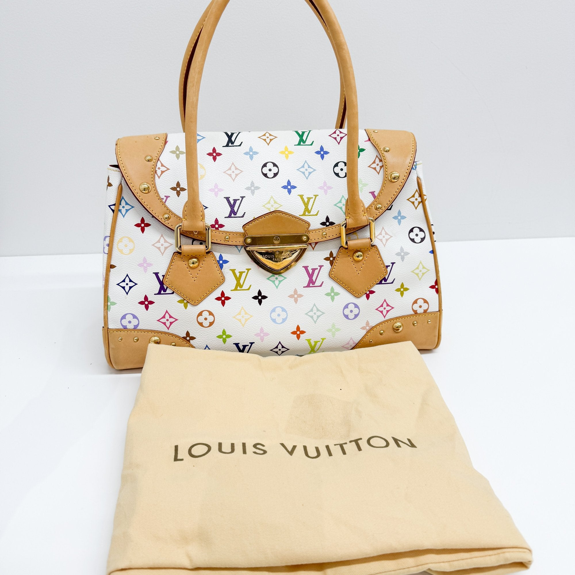 Beverly MM White Monogram Coated Canvas Hand Bag