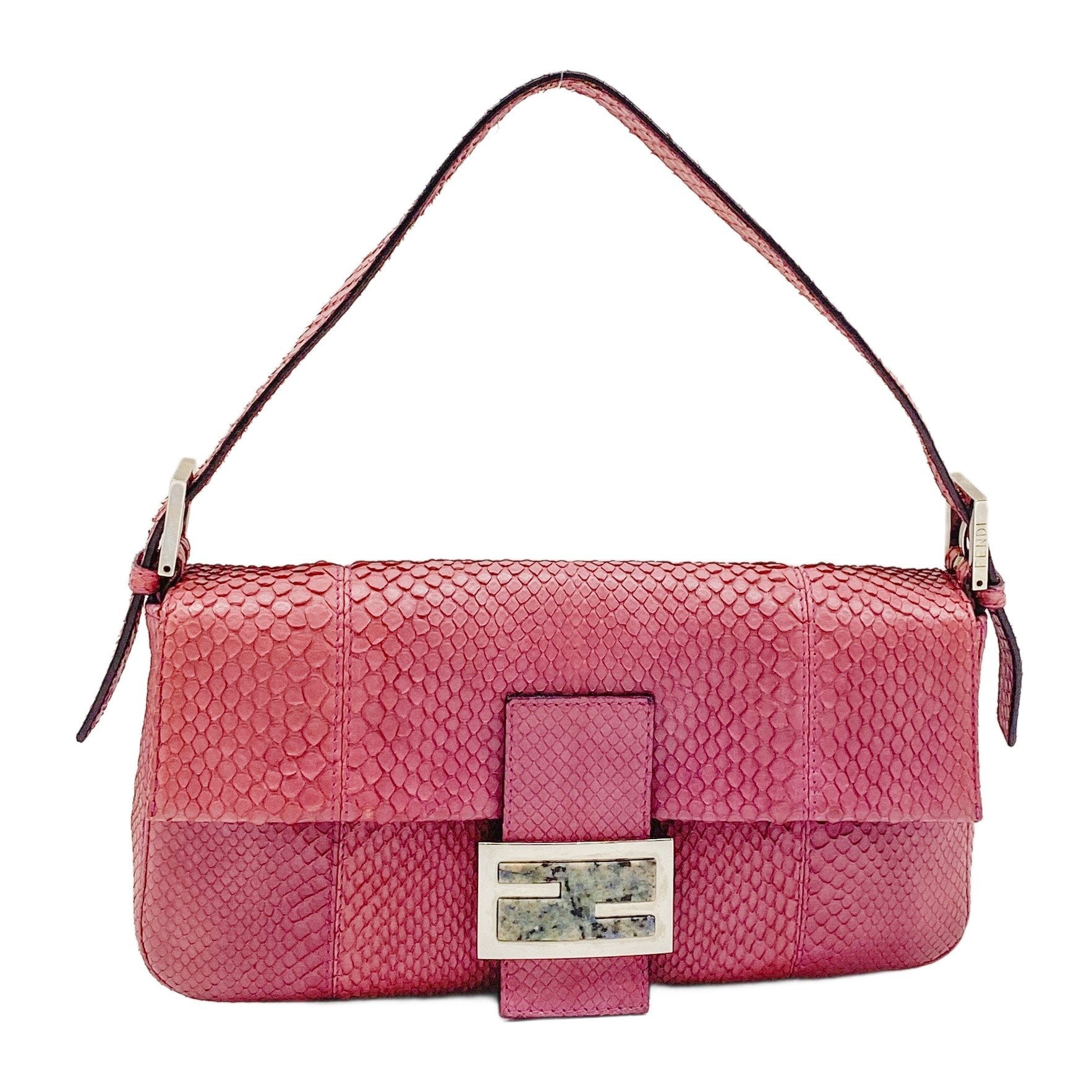 Baguette Pink Python Embossed Leather Shoulder Bag