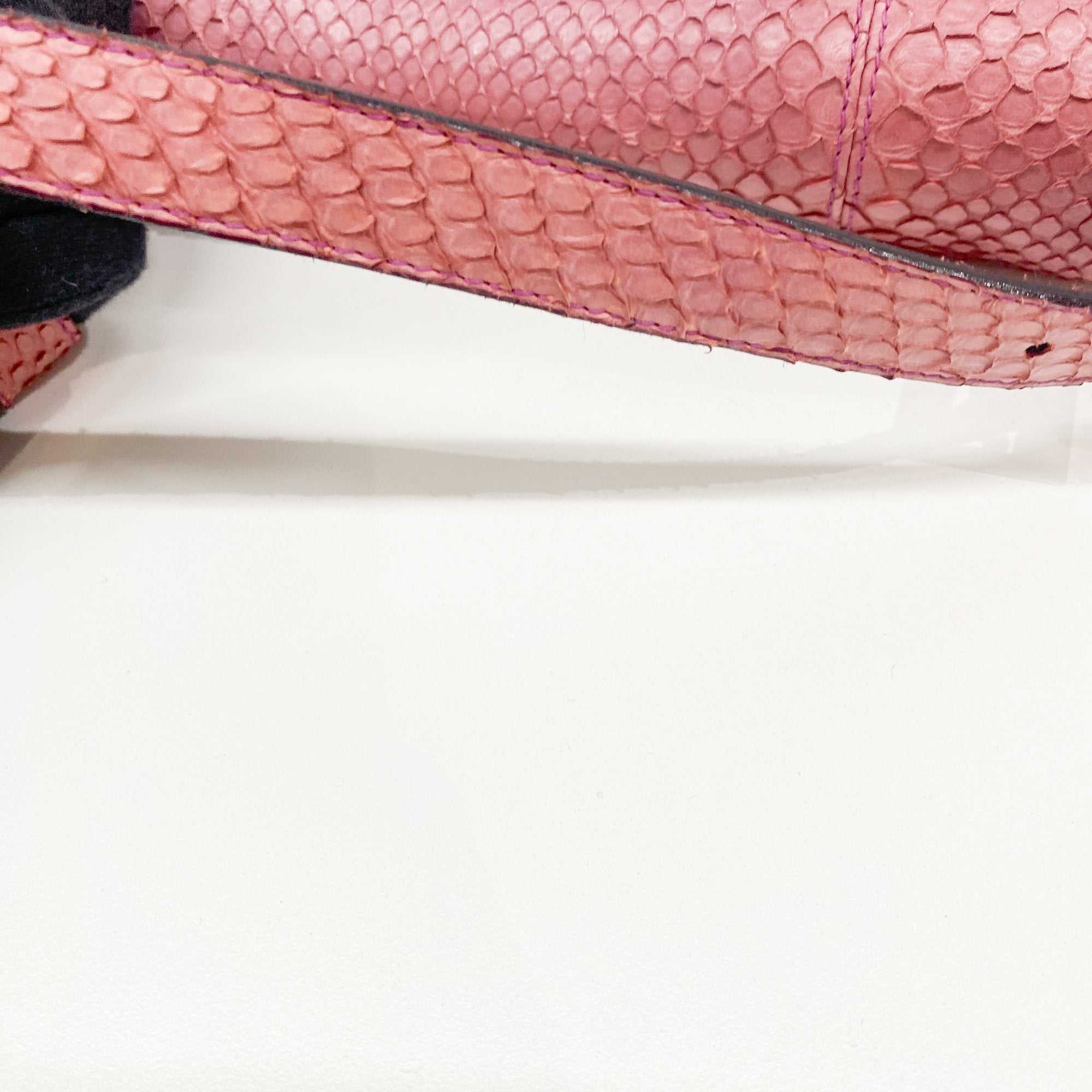 Baguette Pink Python Embossed Leather Shoulder Bag