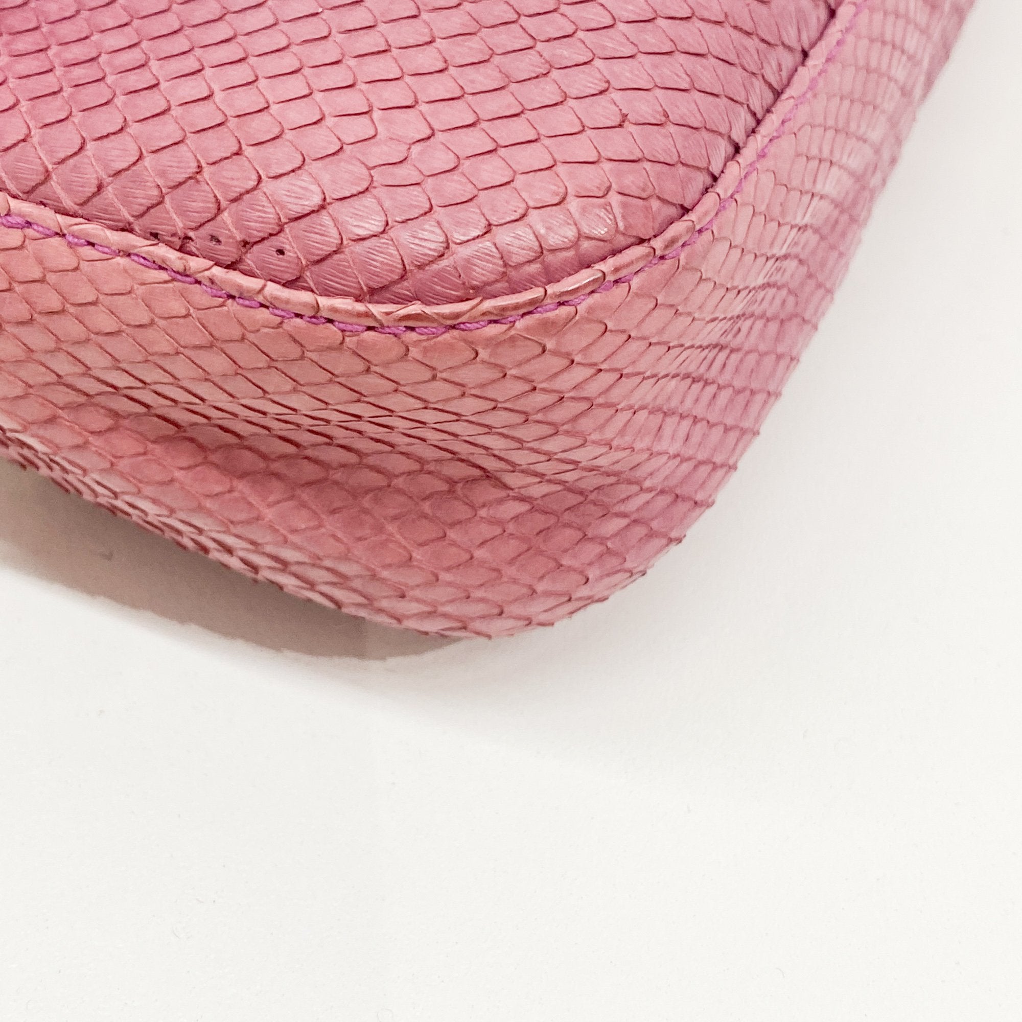 Baguette Pink Python Embossed Leather Shoulder Bag